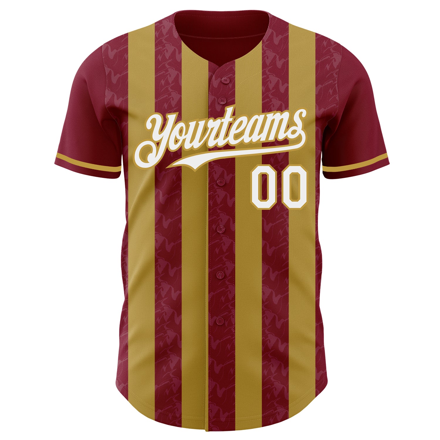 Custom Crimson White-Old Gold Classic Vertical Stripe Fluid Liquid Texture Authentic Baseball Jersey view 2