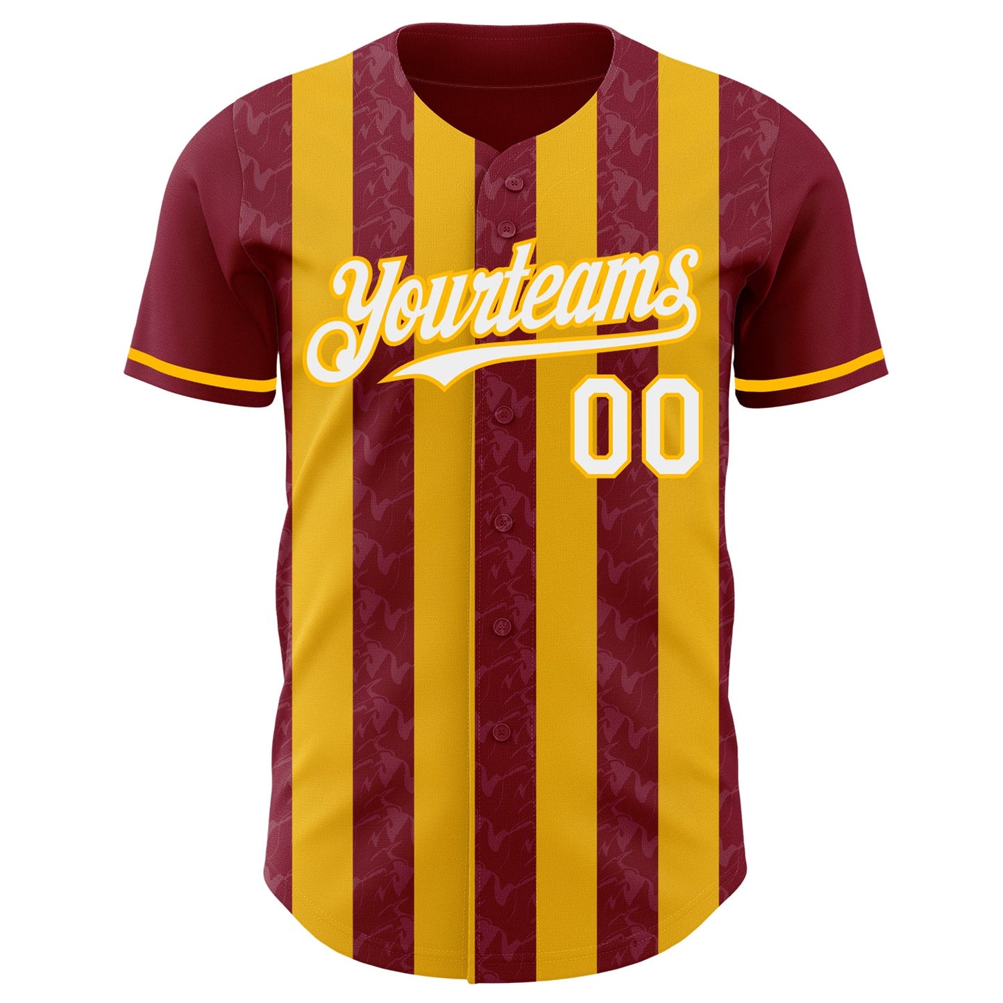 Custom Crimson White-Gold Classic Vertical Stripe Fluid Liquid Texture Authentic Baseball Jersey view 2