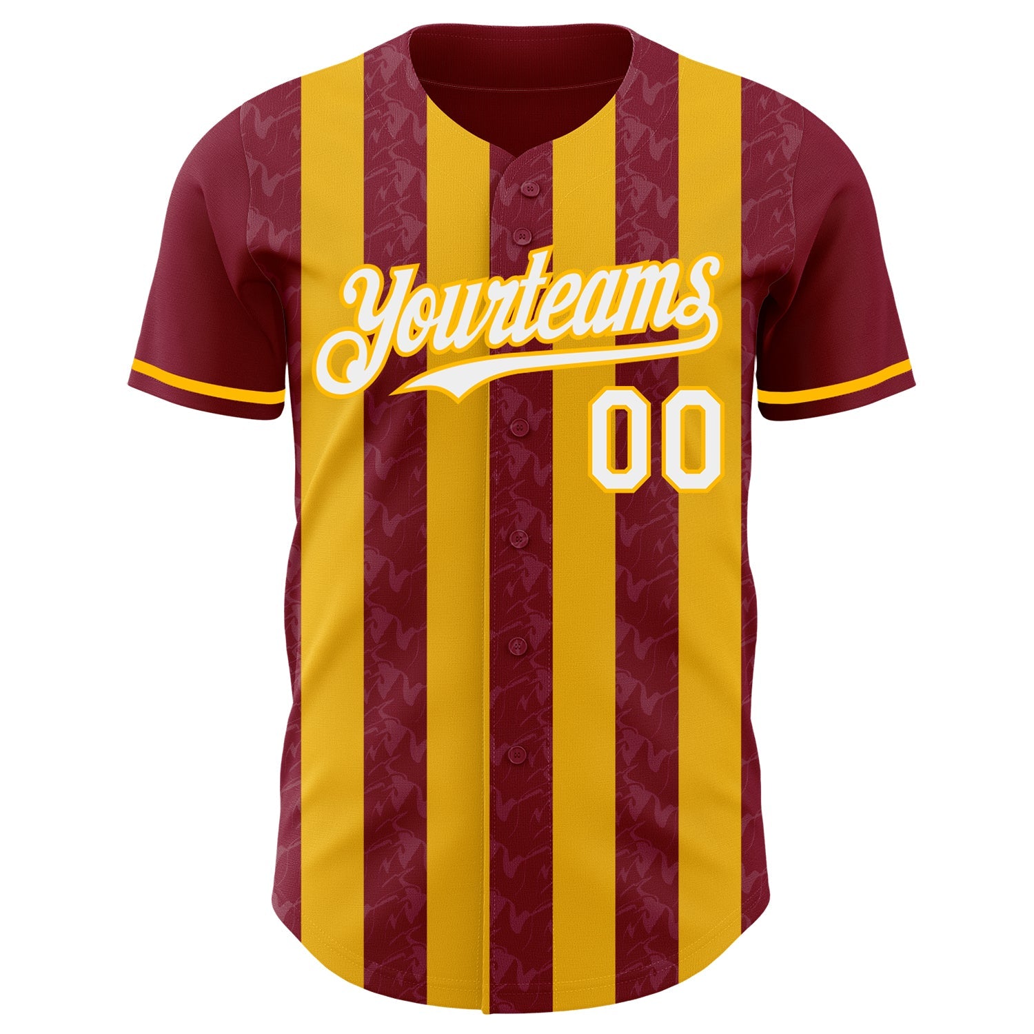 Custom Crimson White-Gold Classic Vertical Stripe Fluid Liquid Texture Authentic Baseball Jersey view 2