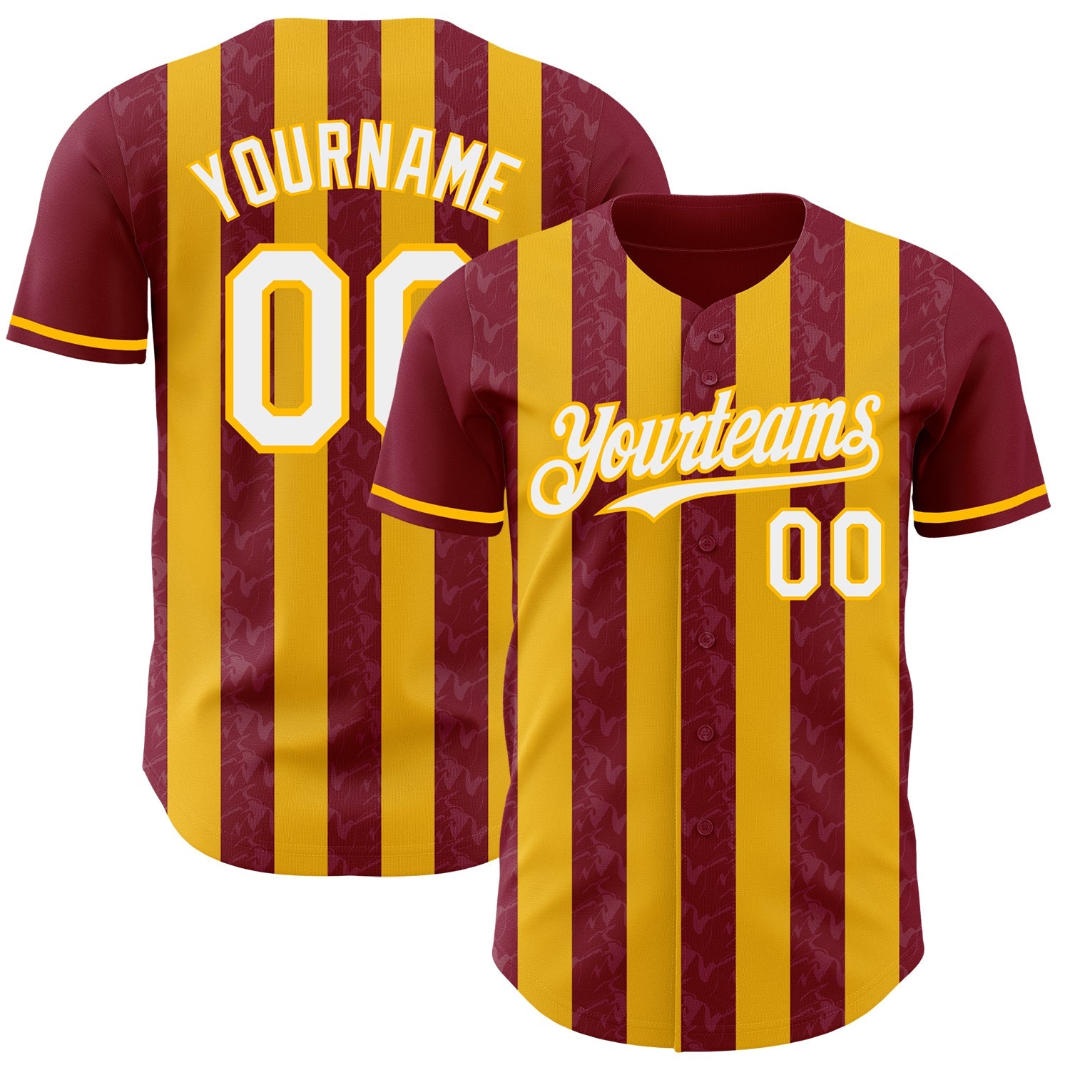 Custom Crimson White-Gold Classic Vertical Stripe Fluid Liquid Texture Authentic Baseball Jersey - Main View