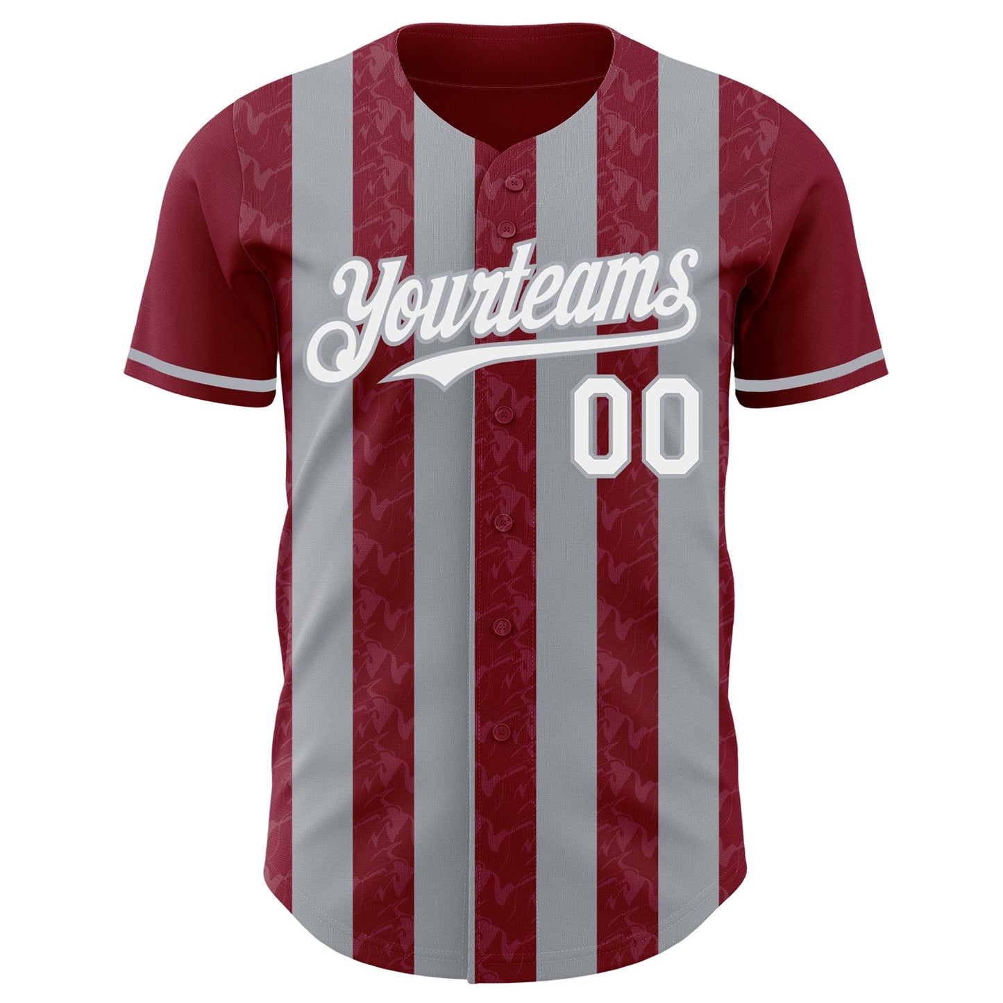Custom Crimson White-Gray Classic Vertical Stripe Fluid Liquid Texture Authentic Baseball Jersey view 2