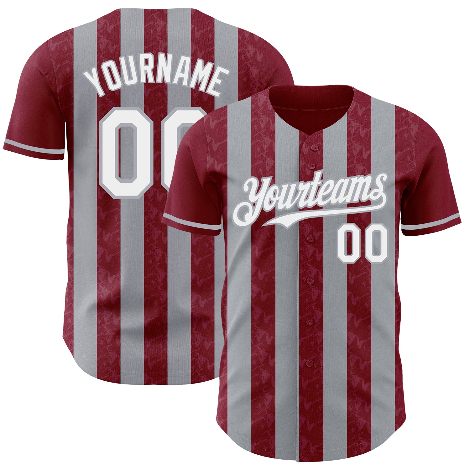 Custom Crimson White-Gray Classic Vertical Stripe Fluid Liquid Texture Authentic Baseball Jersey - Main View