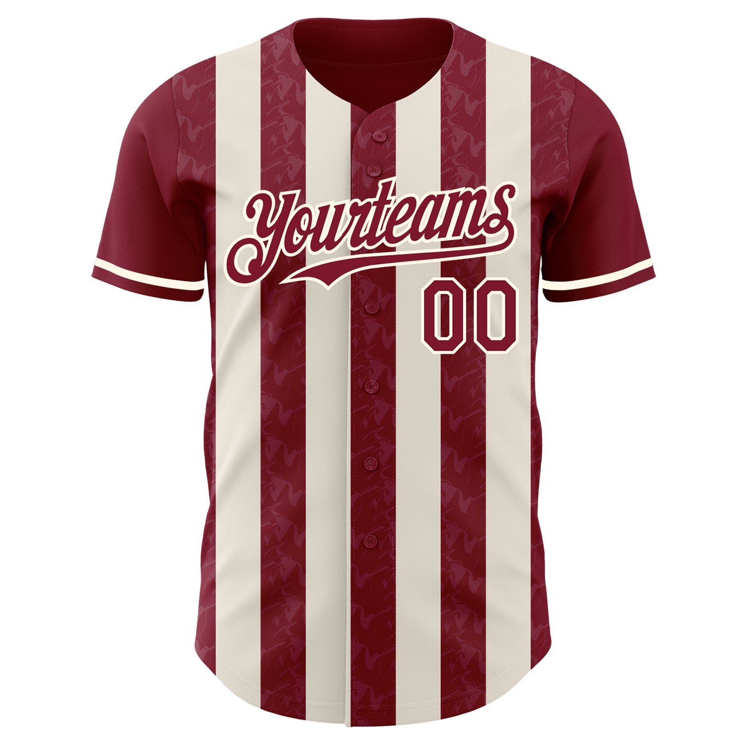 Custom Crimson Cream-Cream Classic Vertical Stripe Fluid Liquid Texture Authentic Baseball Jersey view 2