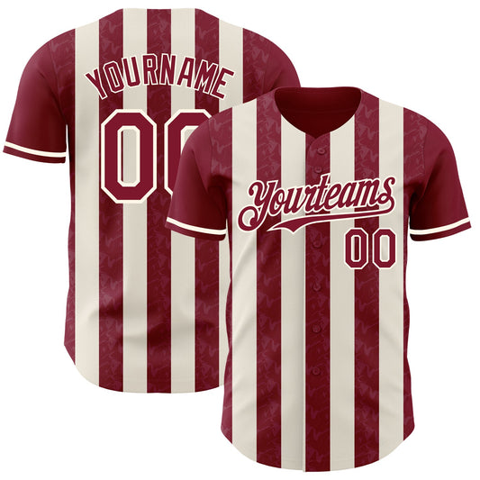 Custom Crimson Cream-Cream Classic Vertical Stripe Fluid Liquid Texture Authentic Baseball Jersey - Main View
