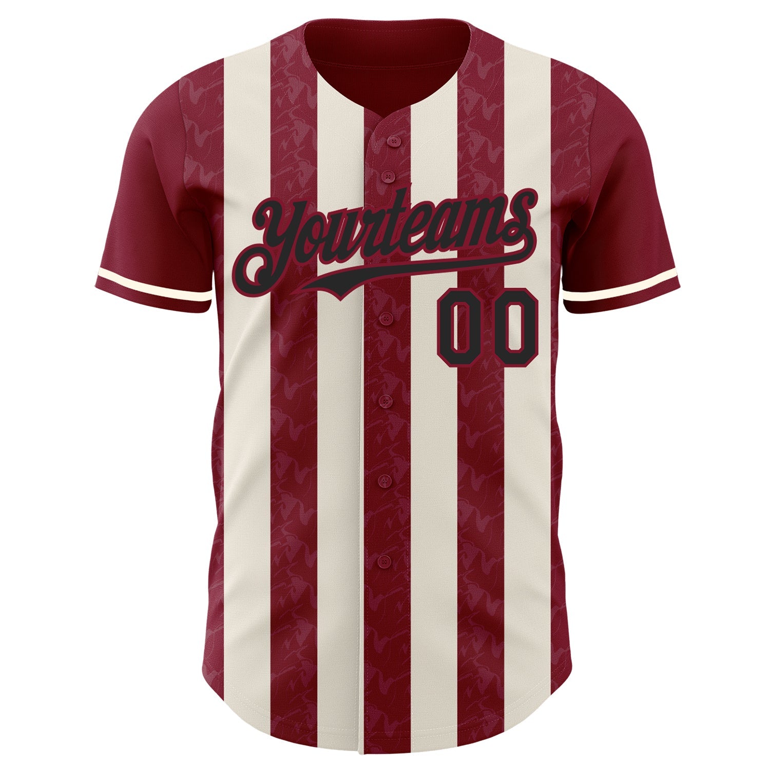 Custom Crimson Black-Cream Classic Vertical Stripe Fluid Liquid Texture Authentic Baseball Jersey view 2