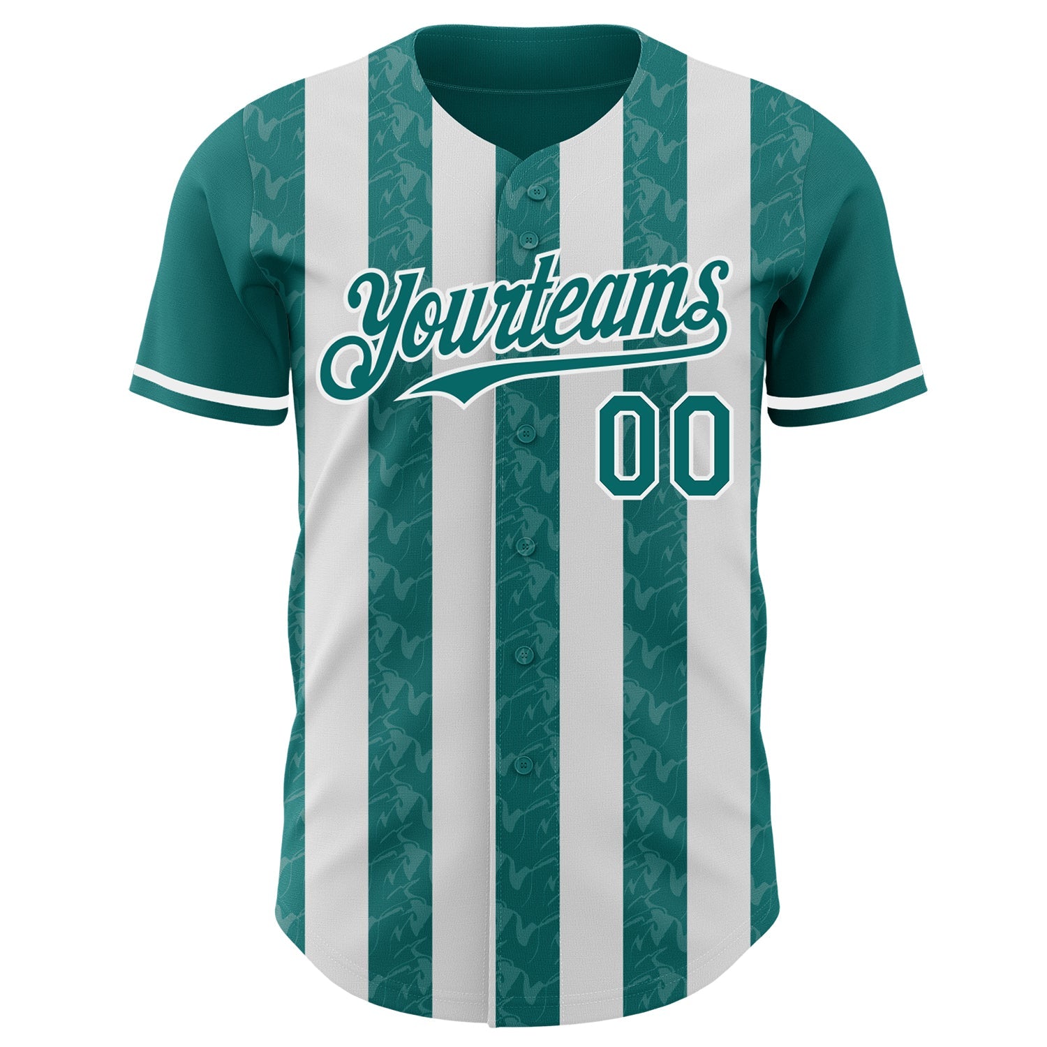 Custom Teal-White Classic Vertical Stripe Fluid Liquid Texture Authentic Baseball Jersey view 2