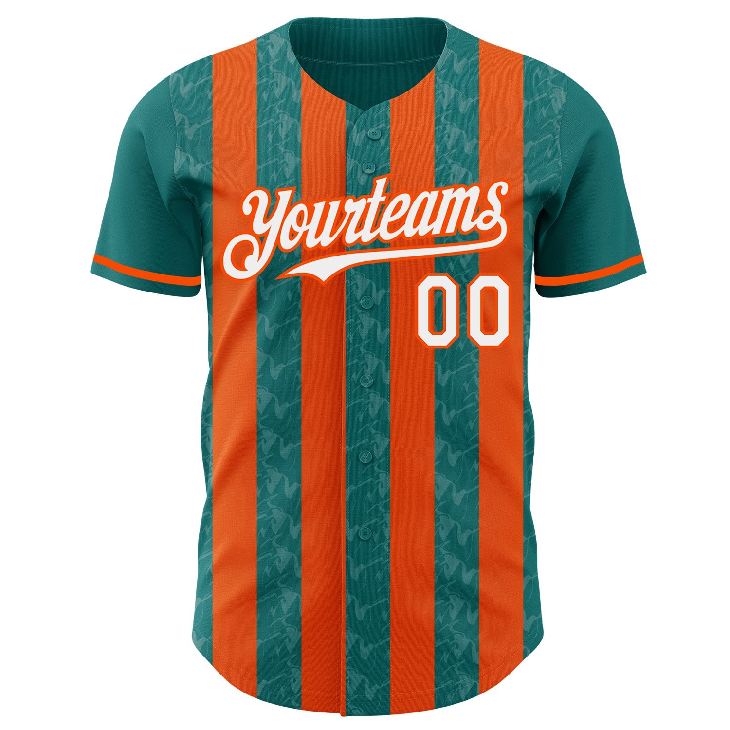 Custom Teal White-Orange Classic Vertical Stripe Fluid Liquid Texture Authentic Baseball Jersey view 2