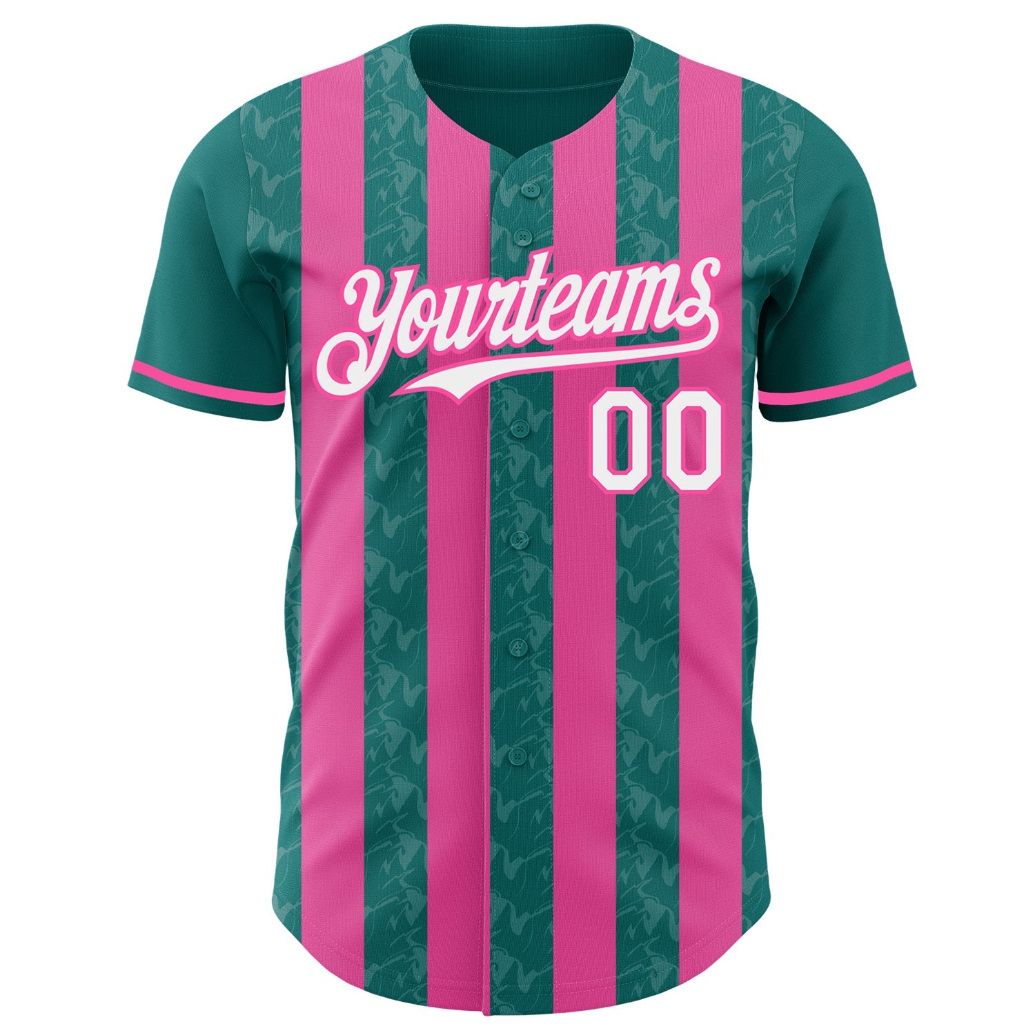 Custom Teal White-Pink Classic Vertical Stripe Fluid Liquid Texture Authentic Baseball Jersey view 2