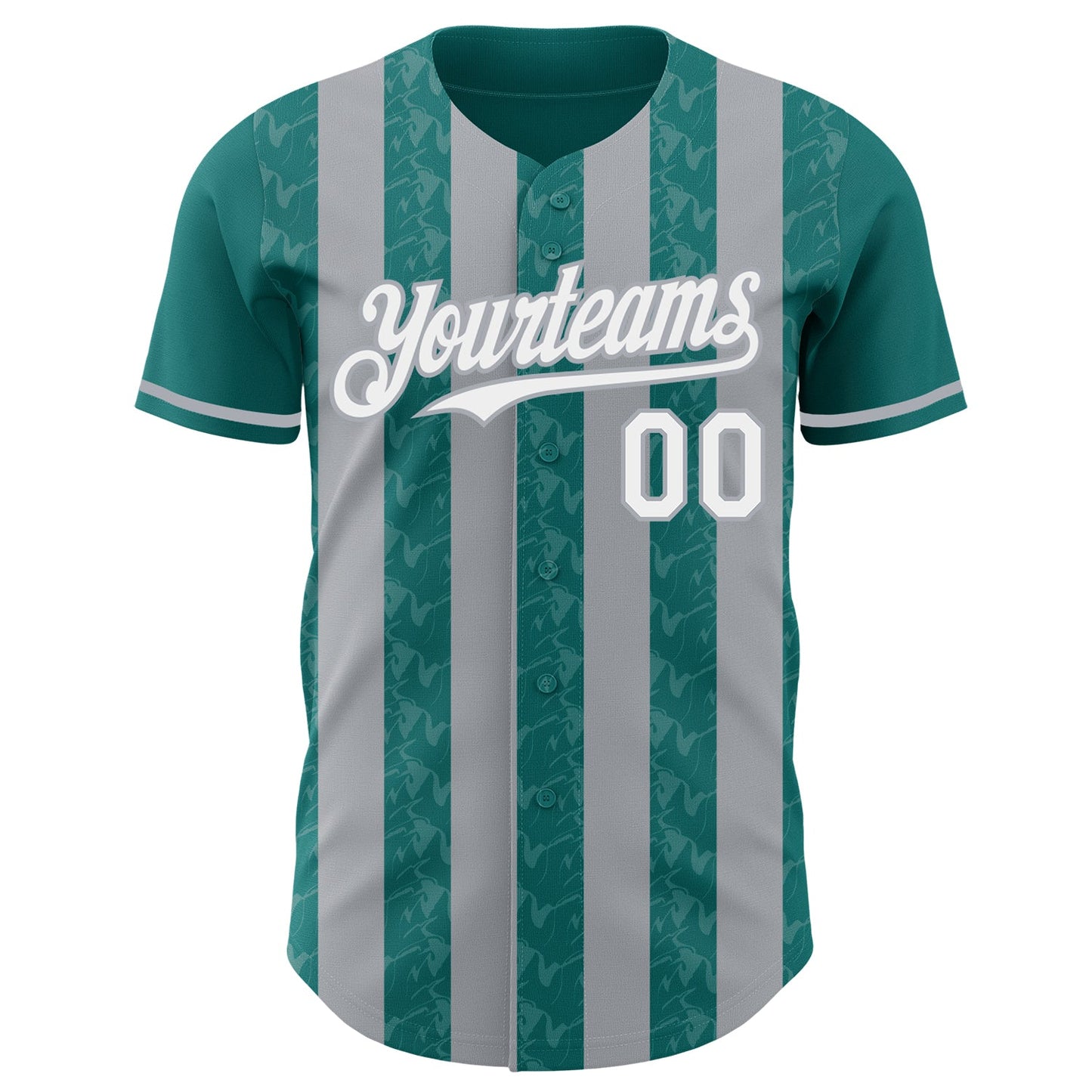 Custom Teal White-Gray Classic Vertical Stripe Fluid Liquid Texture Authentic Baseball Jersey view 2