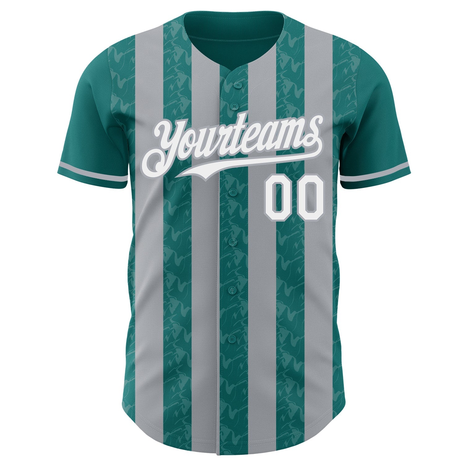 Custom Teal White-Gray Classic Vertical Stripe Fluid Liquid Texture Authentic Baseball Jersey view 2