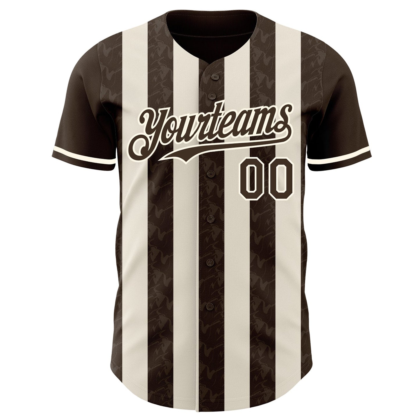 Custom Brown Cream-Cream Classic Vertical Stripe Fluid Liquid Texture Authentic Baseball Jersey view 2