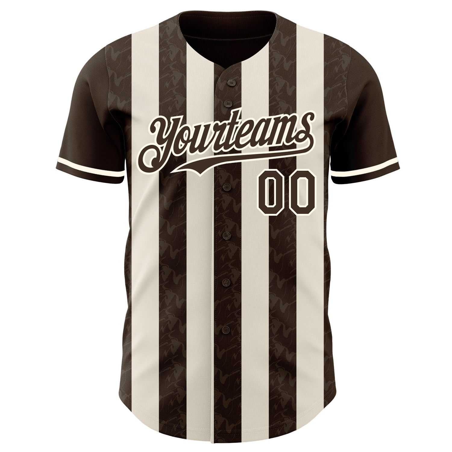 Custom Brown Cream-Cream Classic Vertical Stripe Fluid Liquid Texture Authentic Baseball Jersey view 2