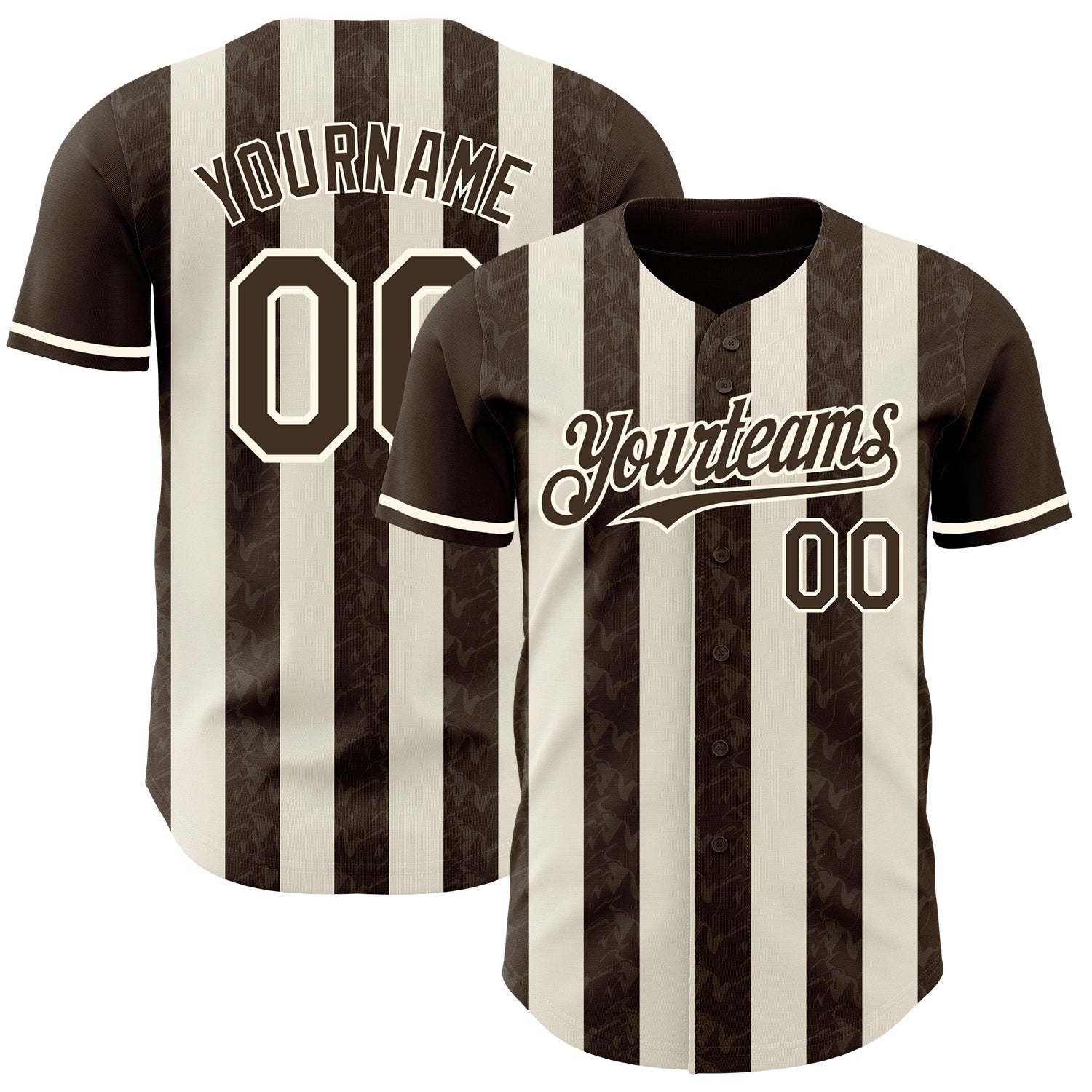 Custom Brown Cream-Cream Classic Vertical Stripe Fluid Liquid Texture Authentic Baseball Jersey - Main View