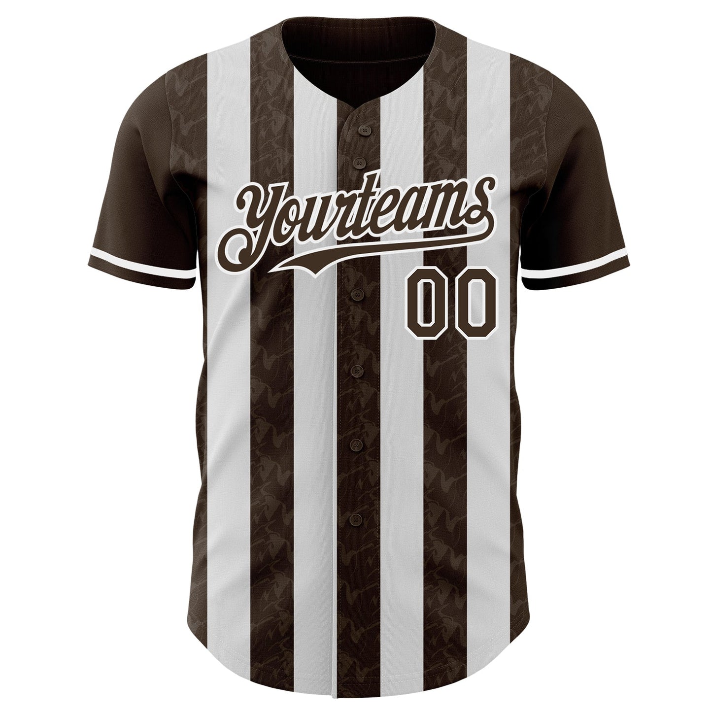 Custom Brown-White Classic Vertical Stripe Fluid Liquid Texture Authentic Baseball Jersey view 2