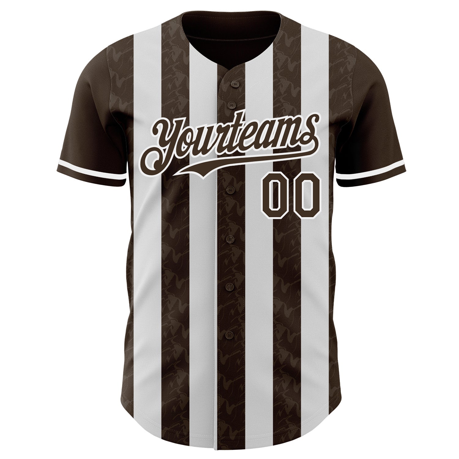 Custom Brown-White Classic Vertical Stripe Fluid Liquid Texture Authentic Baseball Jersey view 2