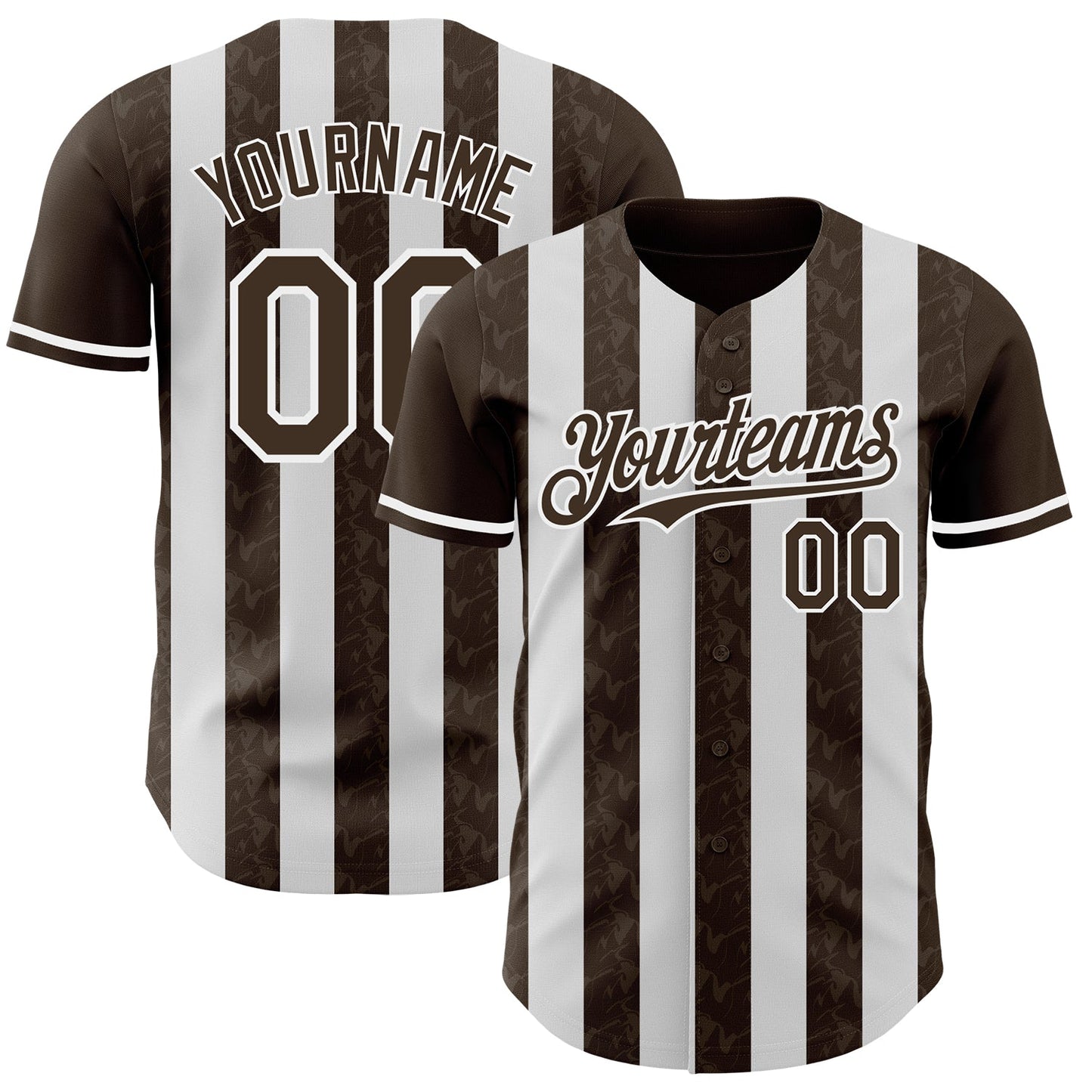 Custom Brown-White Classic Vertical Stripe Fluid Liquid Texture Authentic Baseball Jersey - Main View
