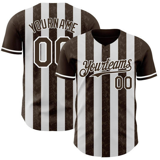 Custom Brown-White Classic Vertical Stripe Fluid Liquid Texture Authentic Baseball Jersey - Main View