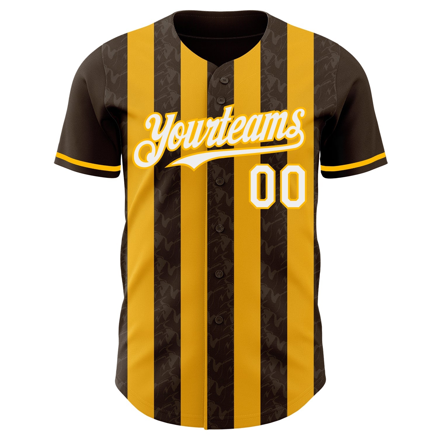Custom Brown White-Gold Classic Vertical Stripe Fluid Liquid Texture Authentic Baseball Jersey view 2