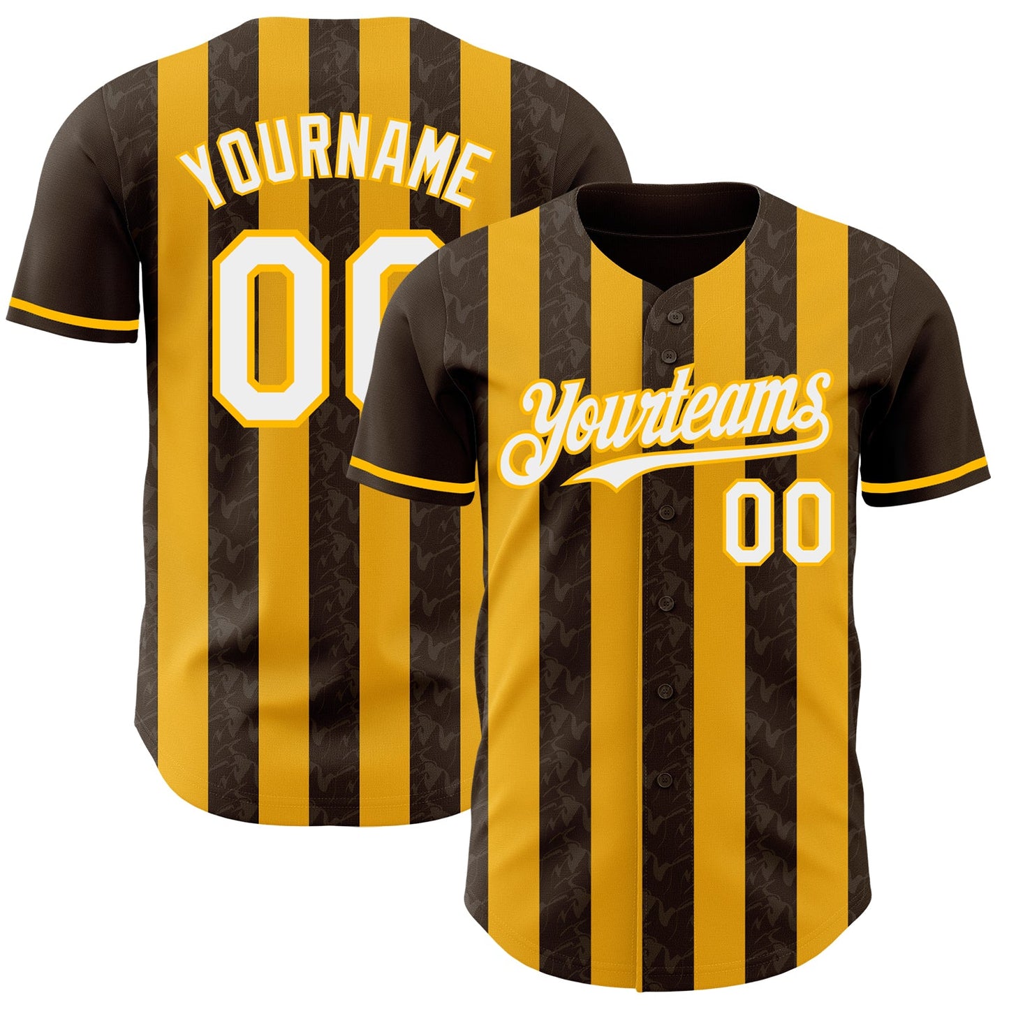 Custom Brown White-Gold Classic Vertical Stripe Fluid Liquid Texture Authentic Baseball Jersey - Main View