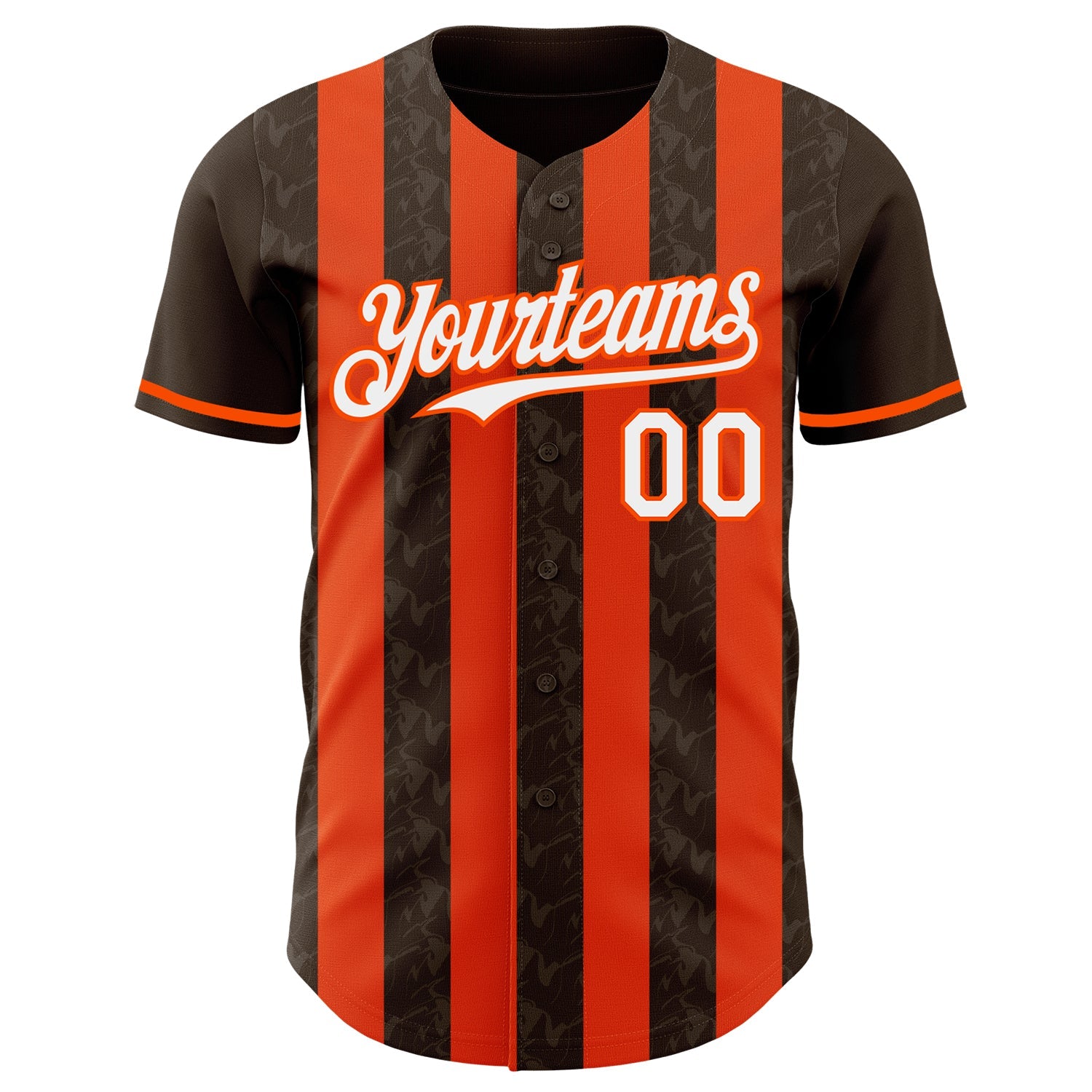 Custom Brown White-Orange Classic Vertical Stripe Fluid Liquid Texture Authentic Baseball Jersey view 2