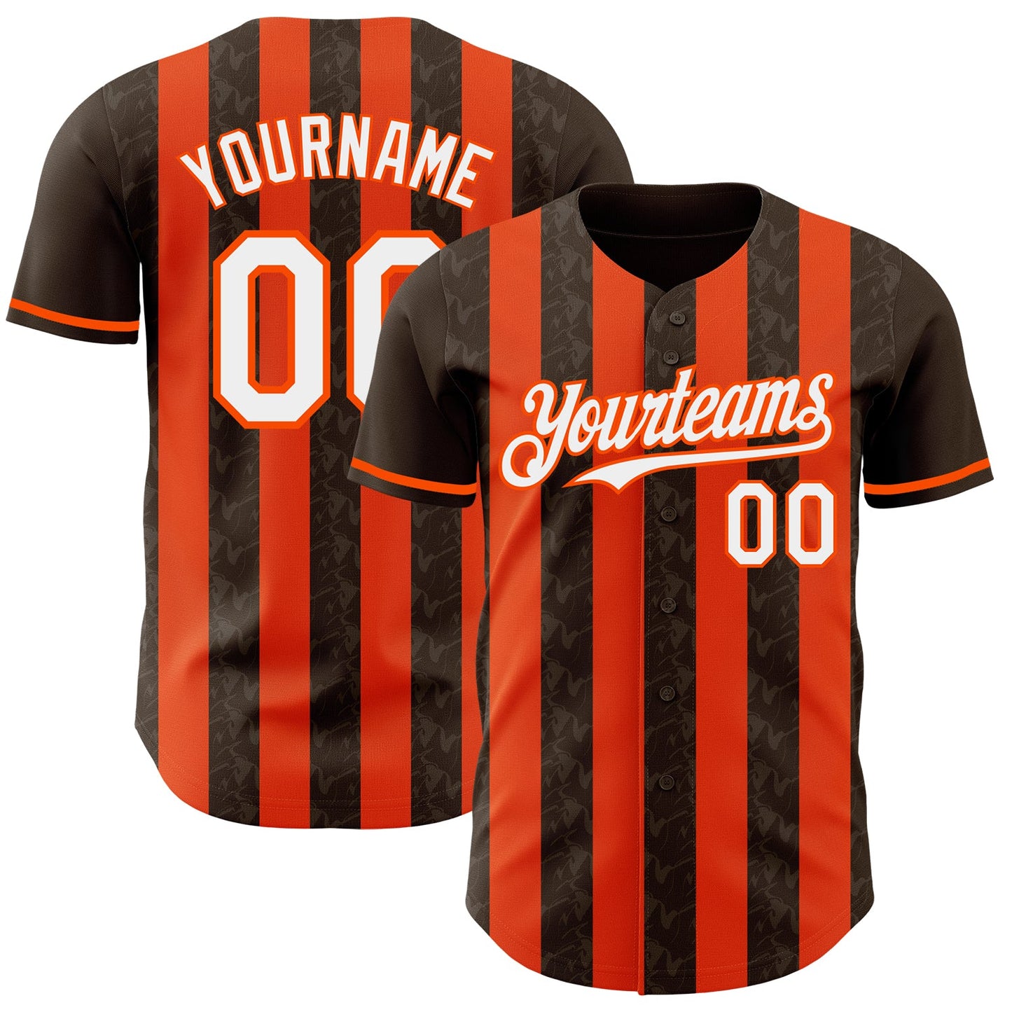 Custom Brown White-Orange Classic Vertical Stripe Fluid Liquid Texture Authentic Baseball Jersey - Main View