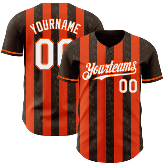 Custom Brown White-Orange Classic Vertical Stripe Fluid Liquid Texture Authentic Baseball Jersey - Main View