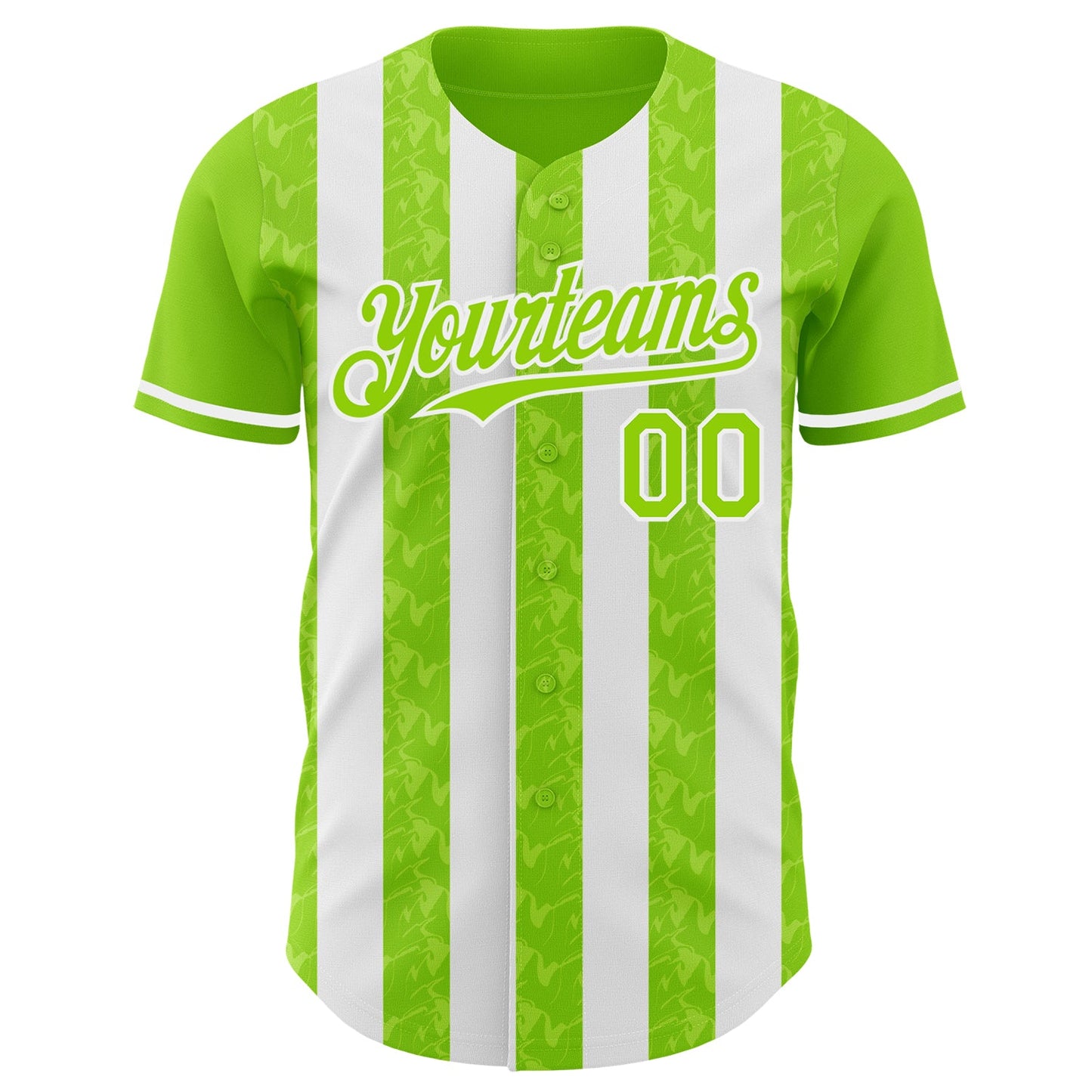 Custom Neon Green-White Classic Vertical Stripe Fluid Liquid Texture Authentic Baseball Jersey view 2