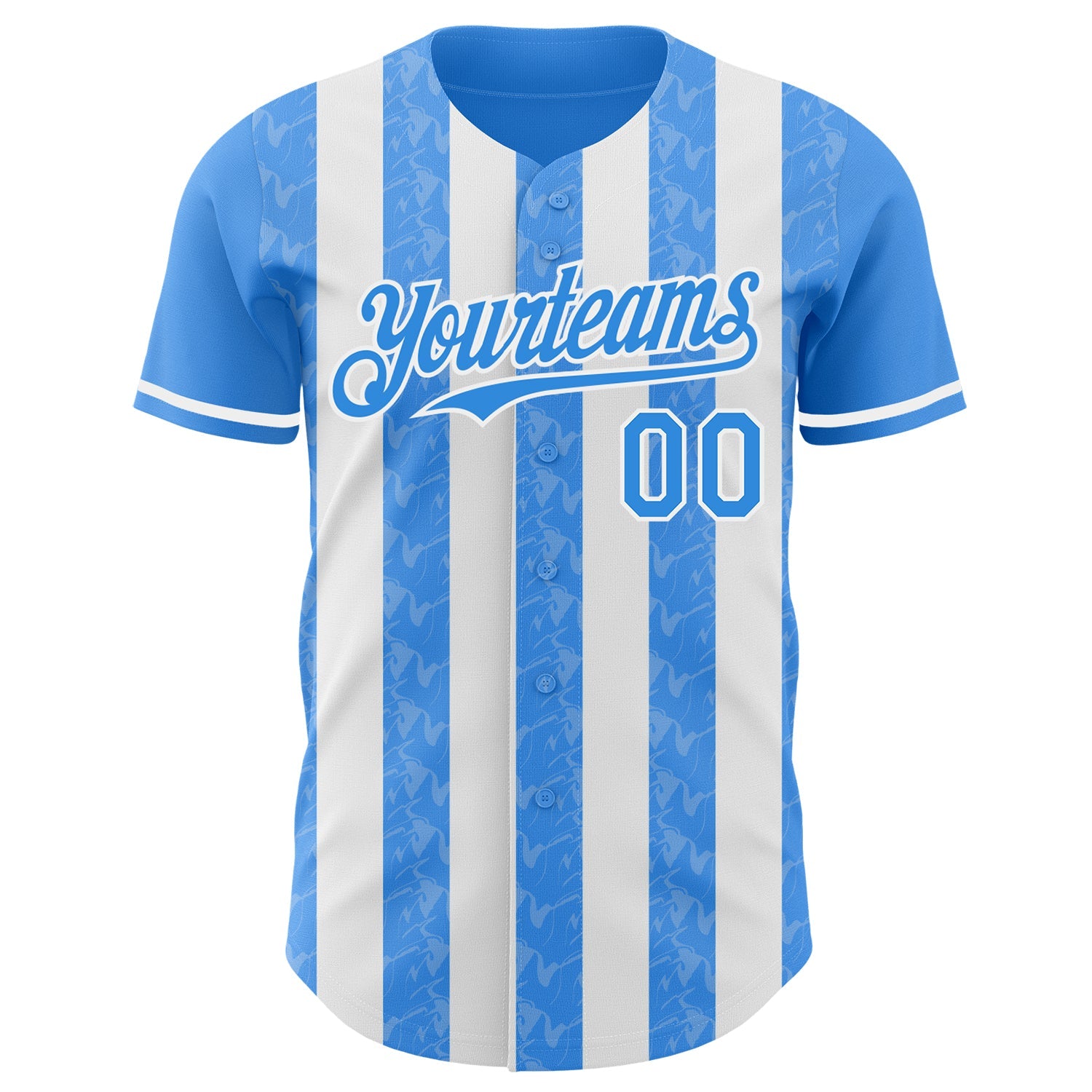 Custom Electric Blue-White Classic Vertical Stripe Fluid Liquid Texture Authentic Baseball Jersey view 2