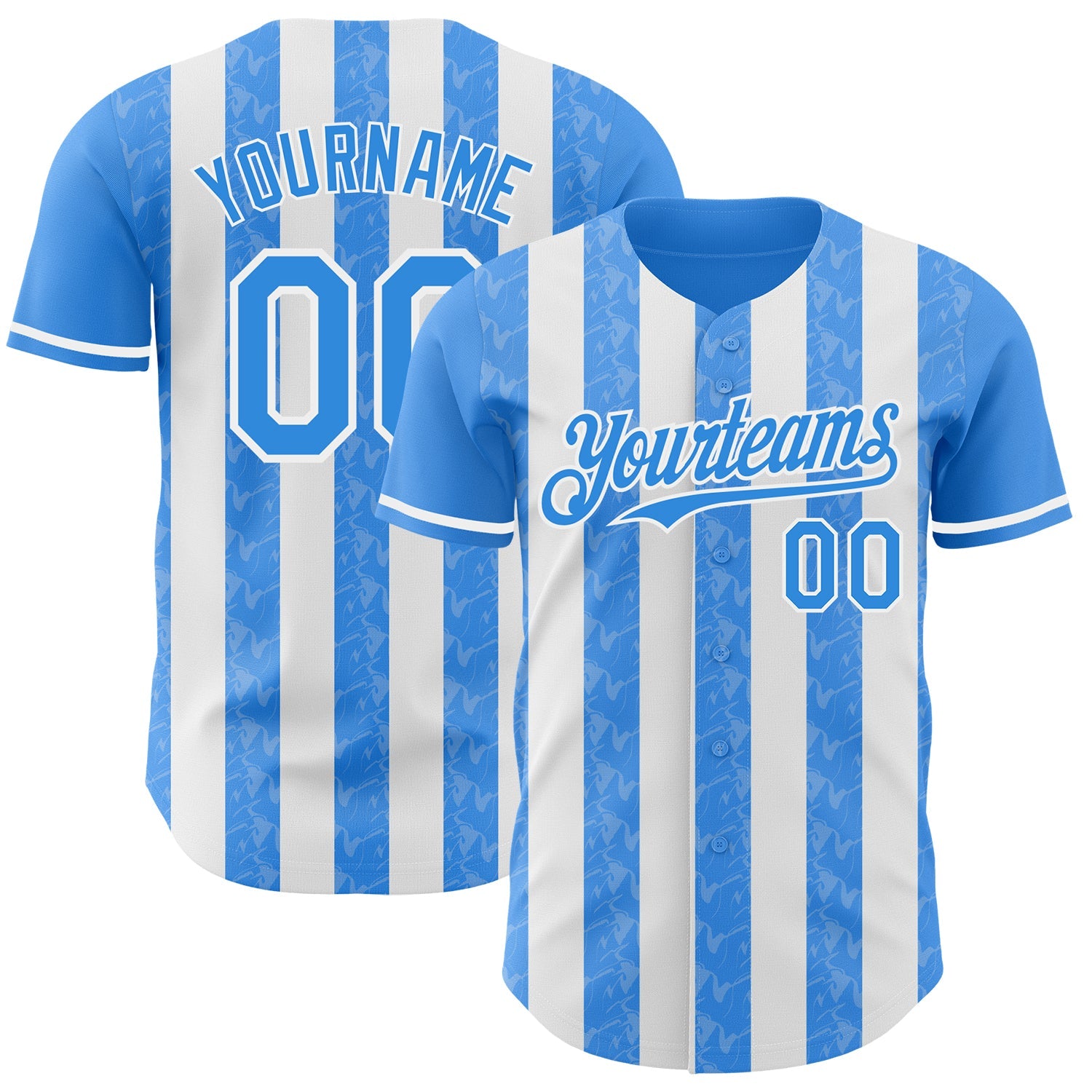 Custom Electric Blue-White Classic Vertical Stripe Fluid Liquid Texture Authentic Baseball Jersey - Main View