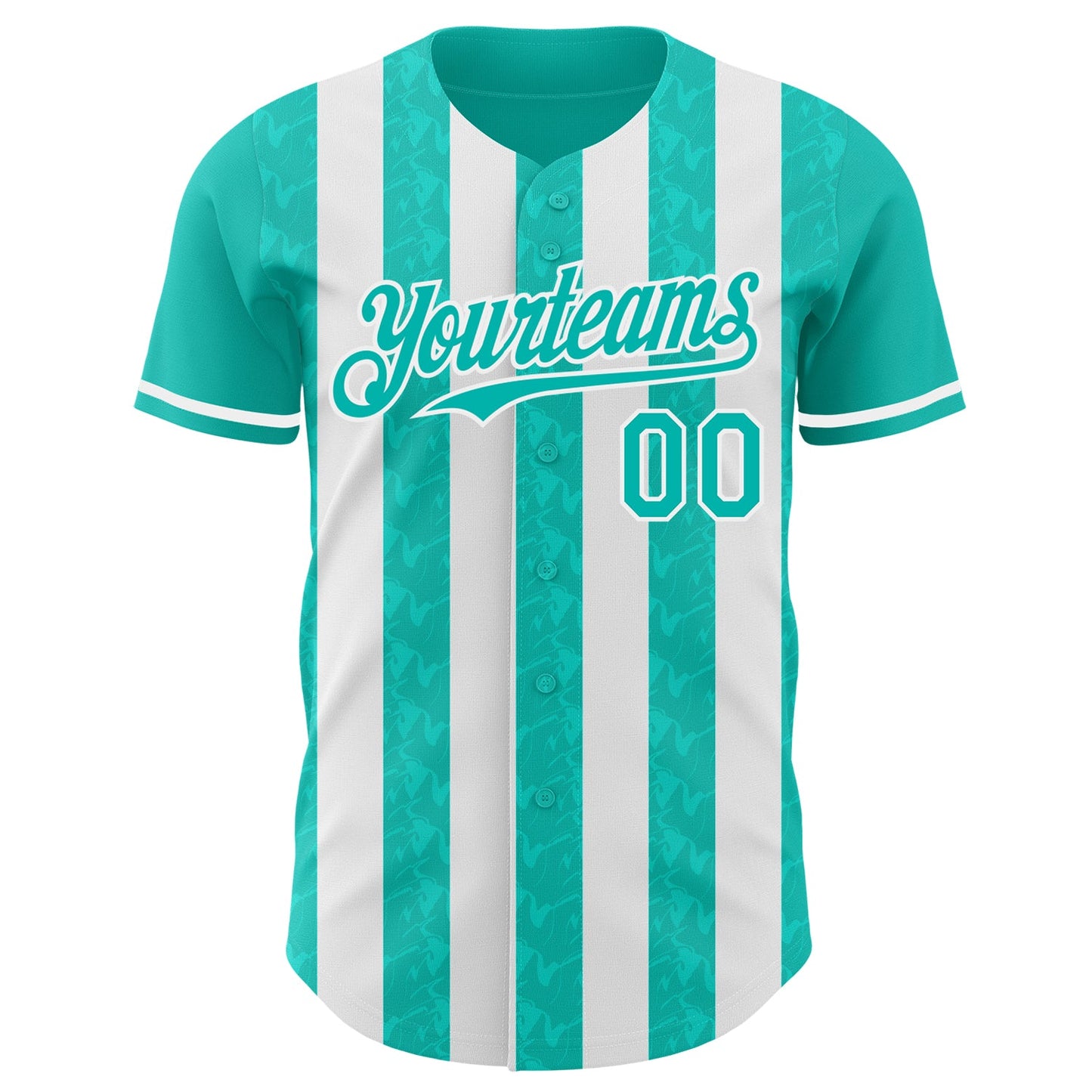 Custom Aqua-White Classic Vertical Stripe Fluid Liquid Texture Authentic Baseball Jersey view 2