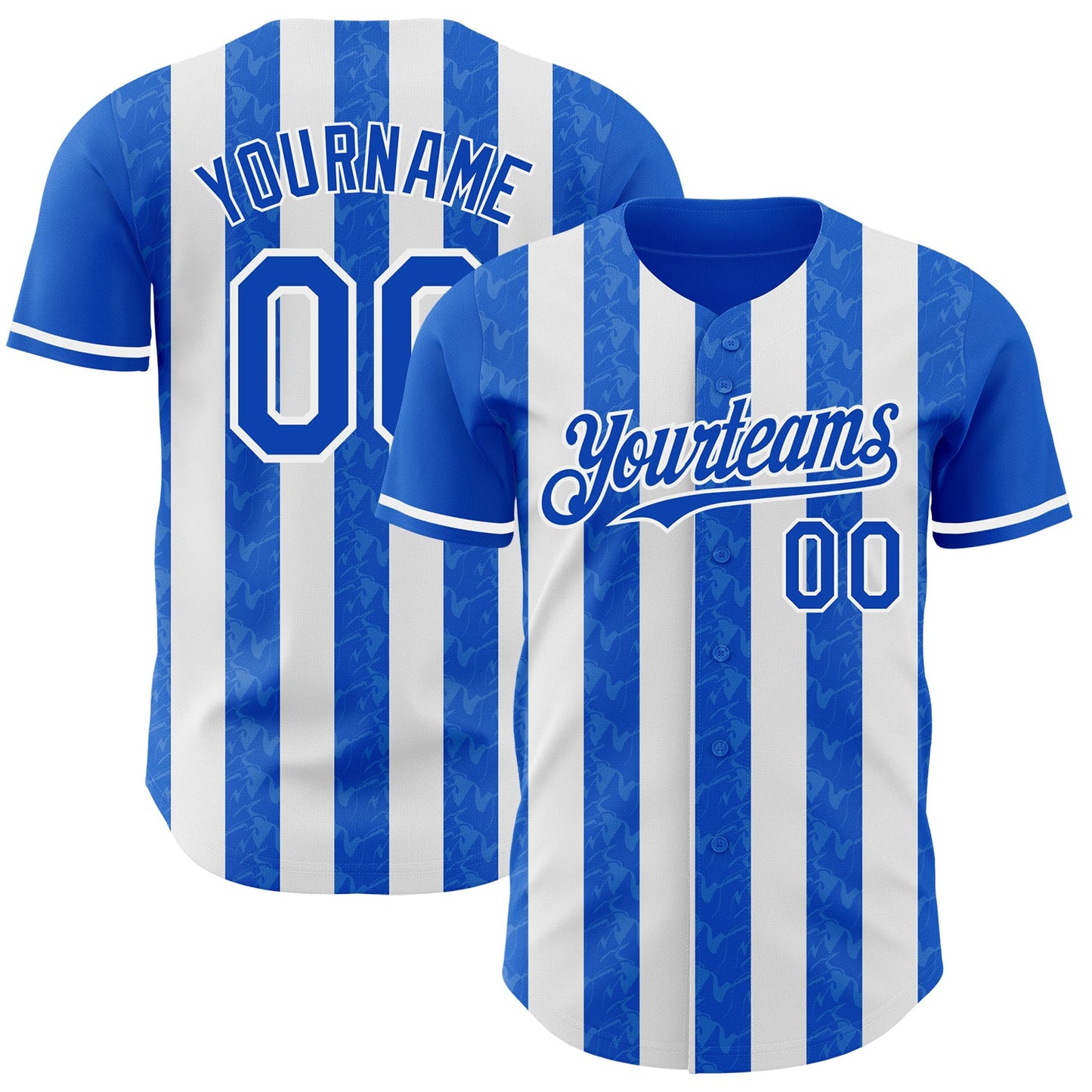 Custom Thunder Blue-White Classic Vertical Stripe Fluid Liquid Texture Authentic Baseball Jersey - Main View