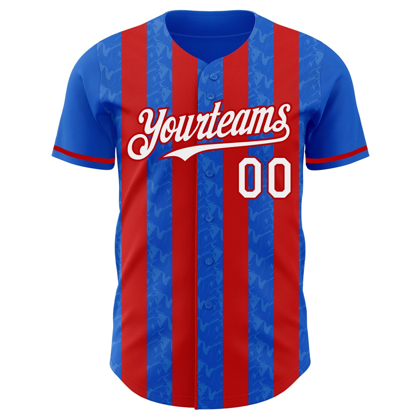 Custom Thunder Blue White-Red Classic Vertical Stripe Fluid Liquid Texture Authentic Baseball Jersey view 2