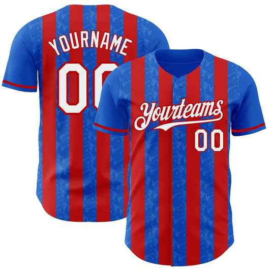 Custom Thunder Blue White-Red Classic Vertical Stripe Fluid Liquid Texture Authentic Baseball Jersey - Main View
