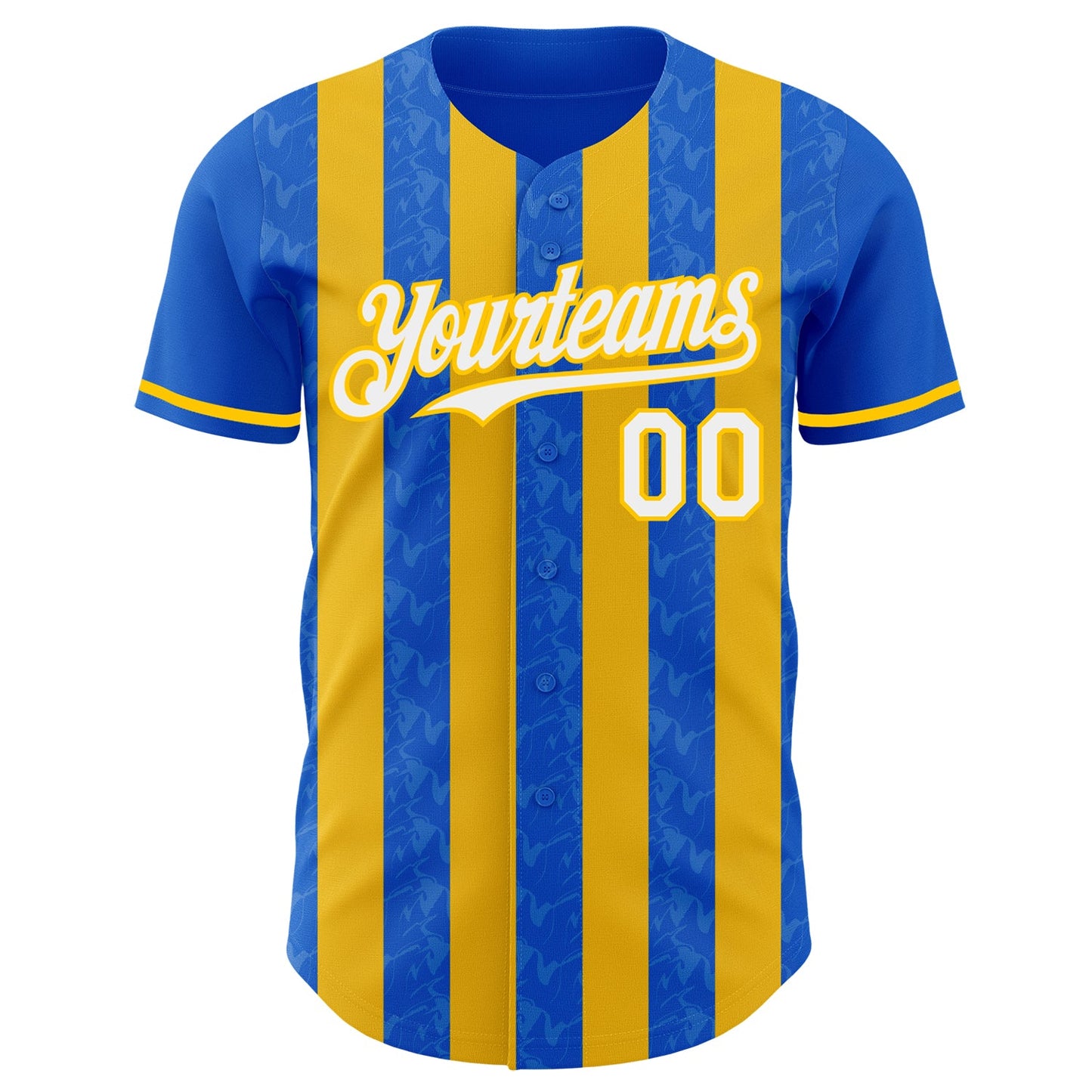 Custom Thunder Blue White-Yellow Classic Vertical Stripe Fluid Liquid Texture Authentic Baseball Jersey view 2