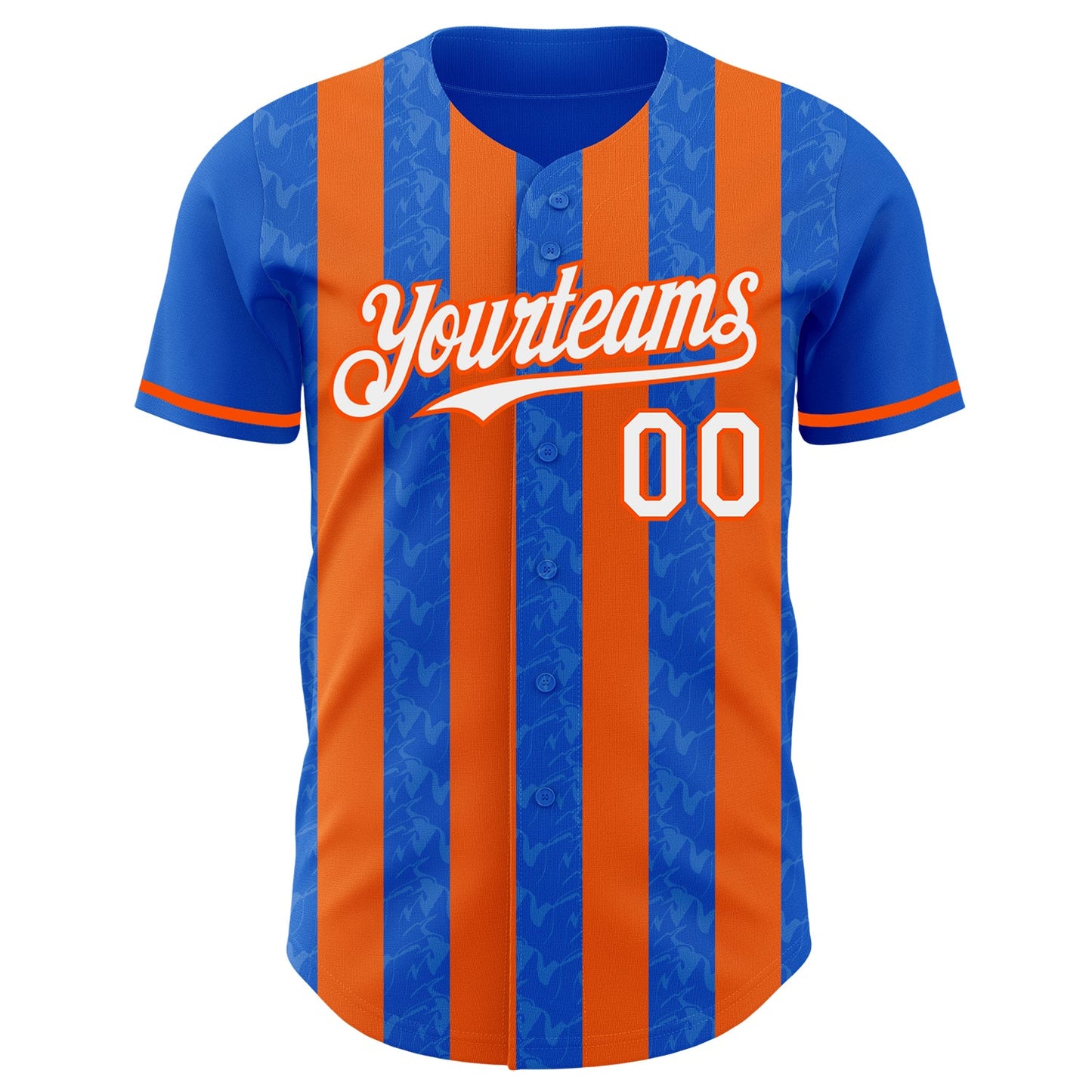 Custom Thunder Blue White-Orange Classic Vertical Stripe Fluid Liquid Texture Authentic Baseball Jersey view 2