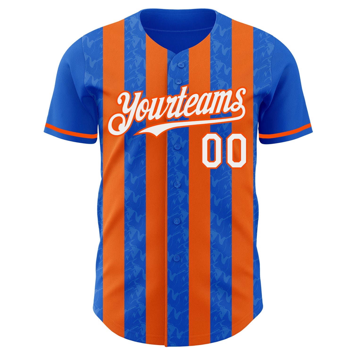 Custom Thunder Blue White-Orange Classic Vertical Stripe Fluid Liquid Texture Authentic Baseball Jersey view 2