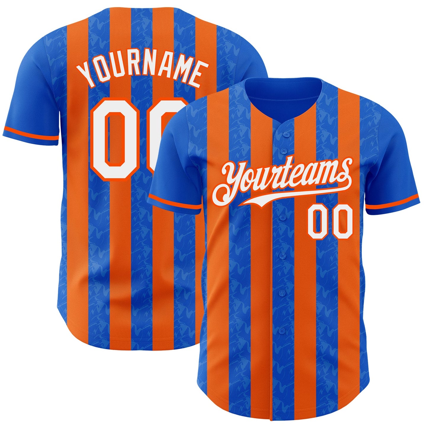 Custom Thunder Blue White-Orange Classic Vertical Stripe Fluid Liquid Texture Authentic Baseball Jersey - Main View