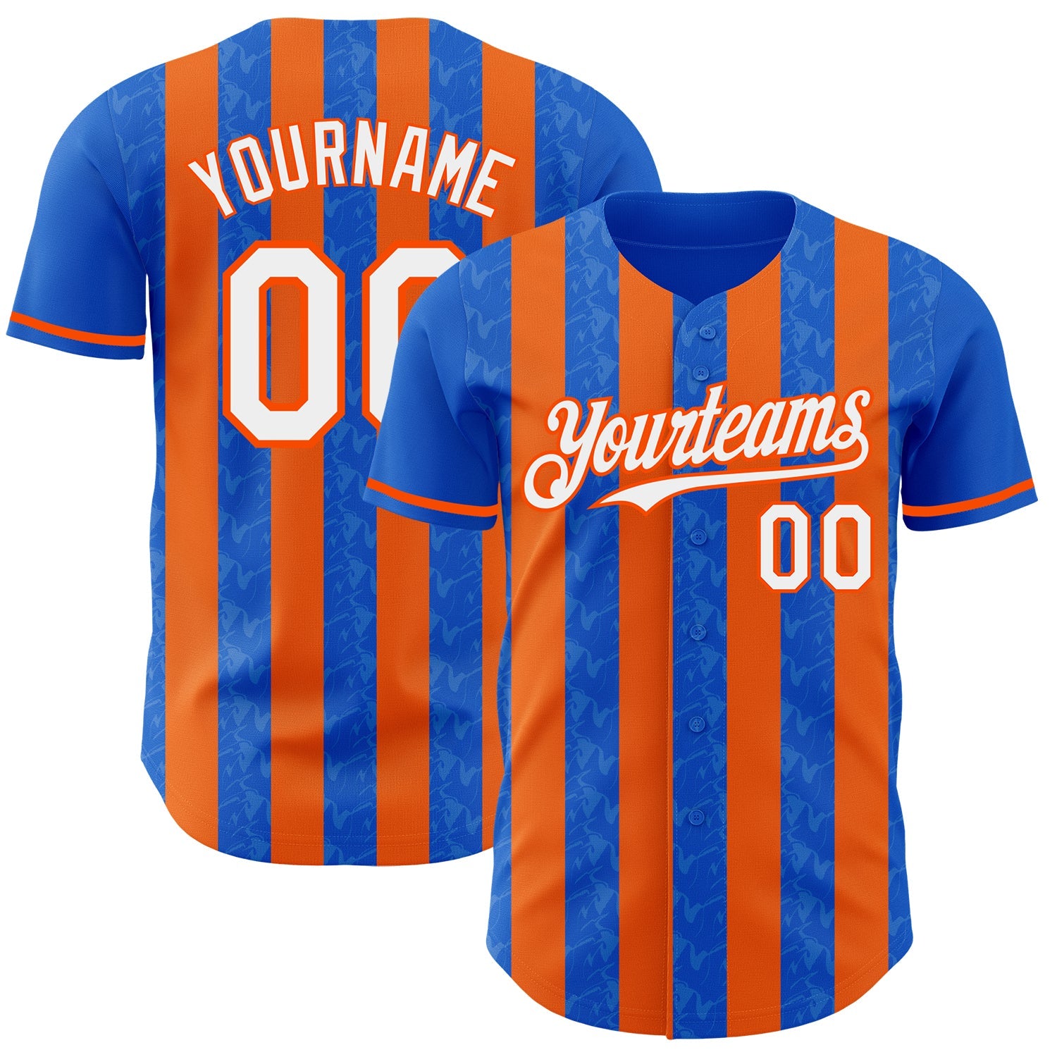 Custom Thunder Blue White-Orange Classic Vertical Stripe Fluid Liquid Texture Authentic Baseball Jersey - Main View