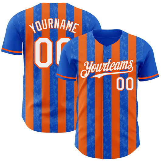 Custom Thunder Blue White-Orange Classic Vertical Stripe Fluid Liquid Texture Authentic Baseball Jersey - Main View