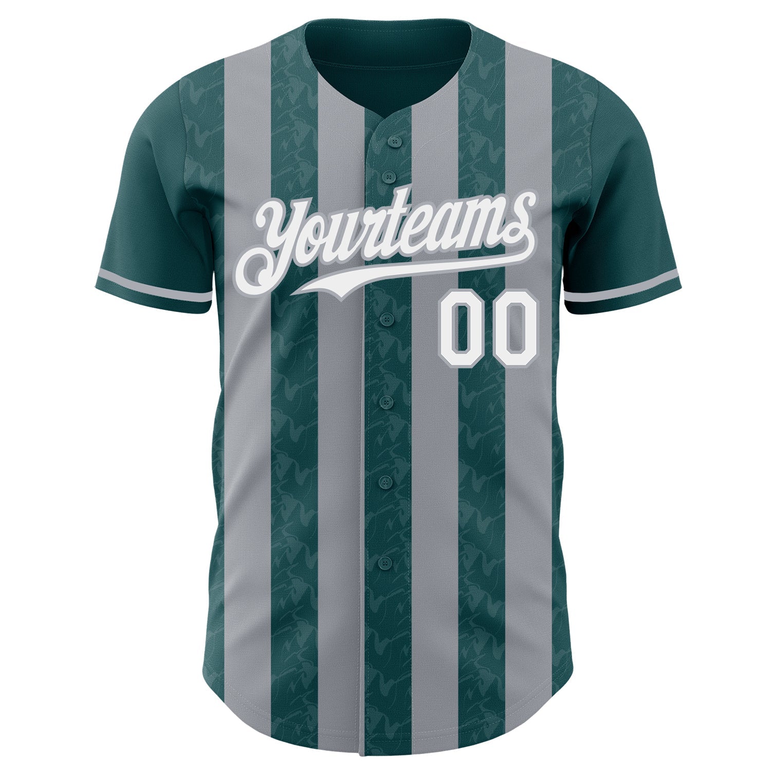 Custom Midnight Green White-Gray Classic Vertical Stripe Fluid Liquid Texture Authentic Baseball Jersey view 2