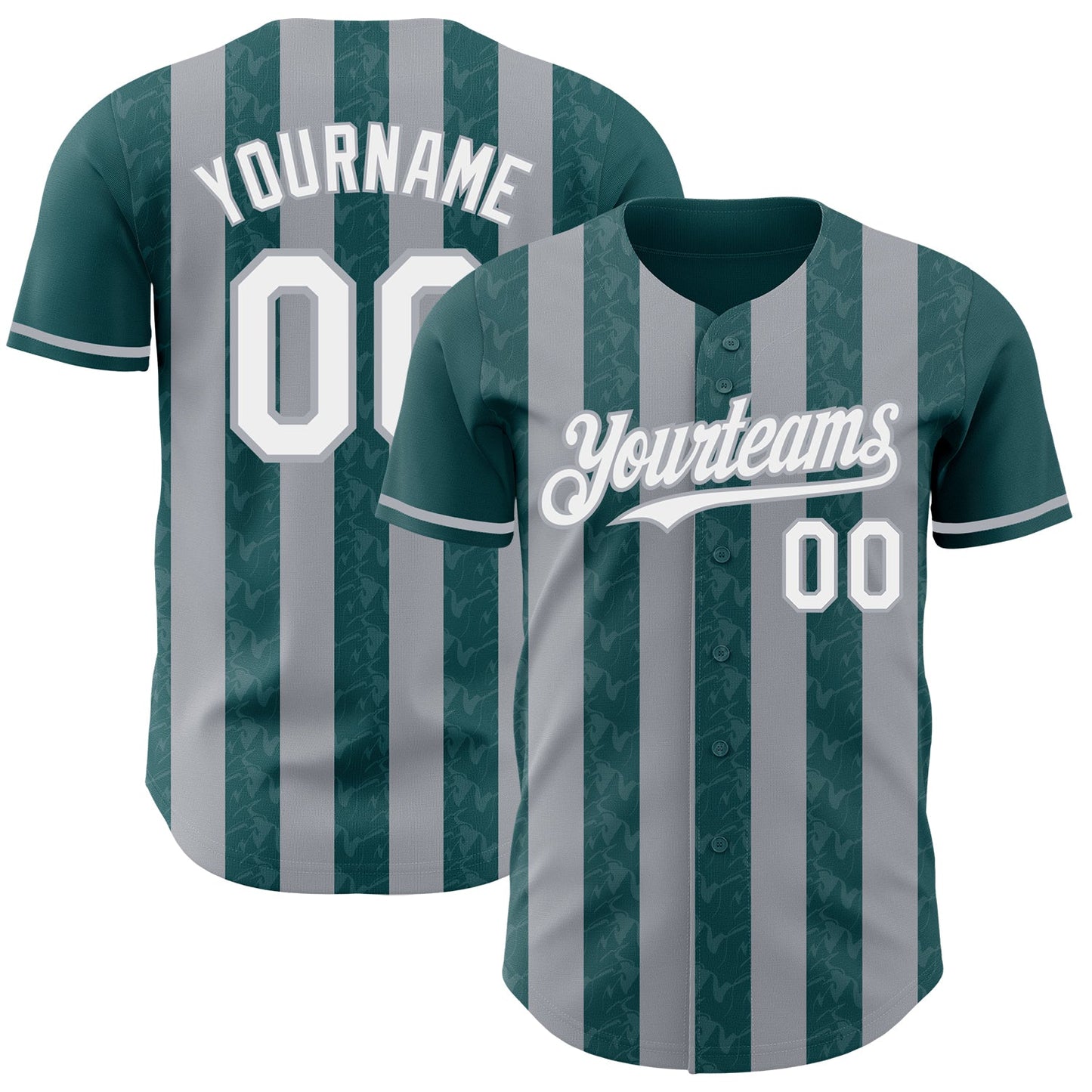 Custom Midnight Green White-Gray Classic Vertical Stripe Fluid Liquid Texture Authentic Baseball Jersey - Main View