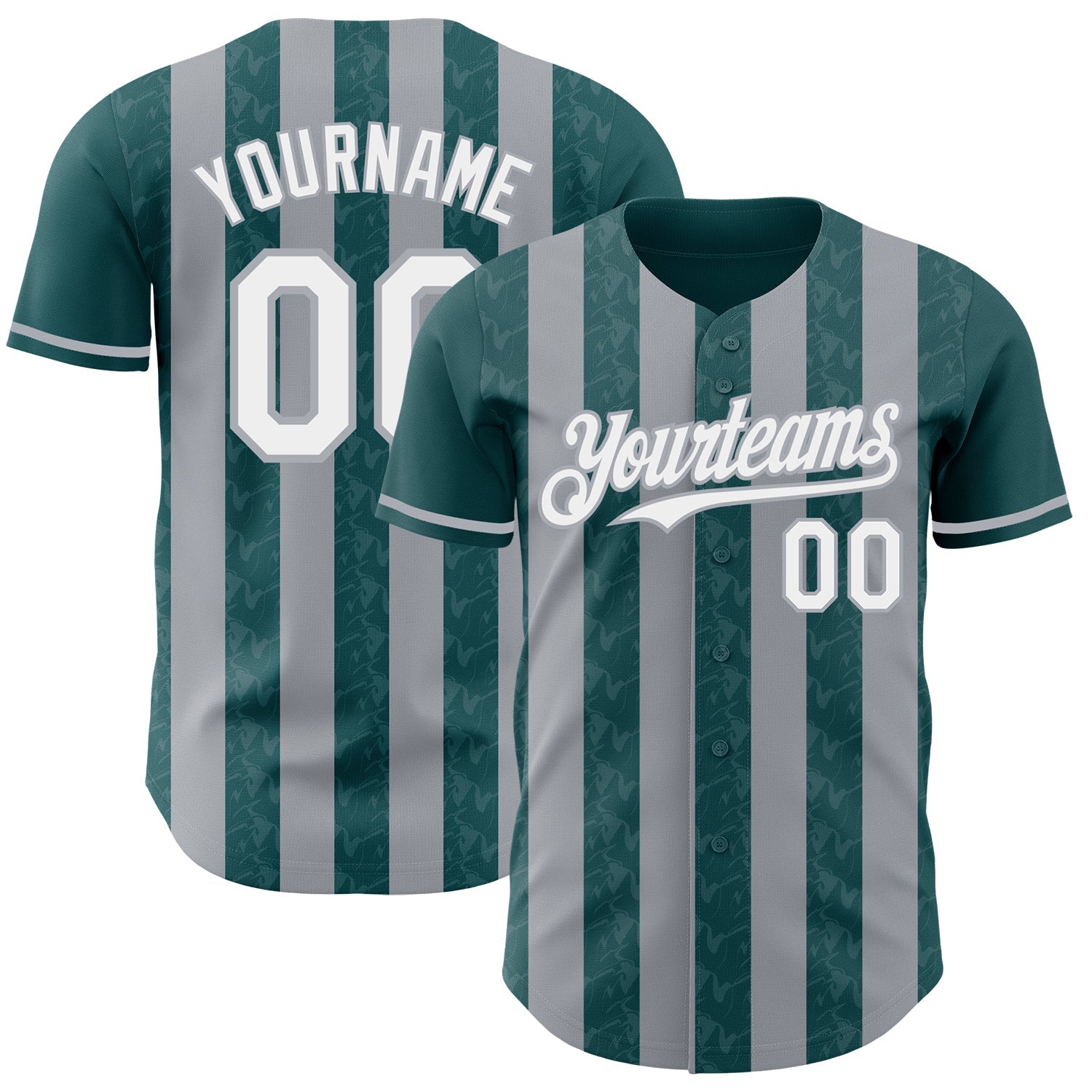 Custom Midnight Green White-Gray Classic Vertical Stripe Fluid Liquid Texture Authentic Baseball Jersey - Main View