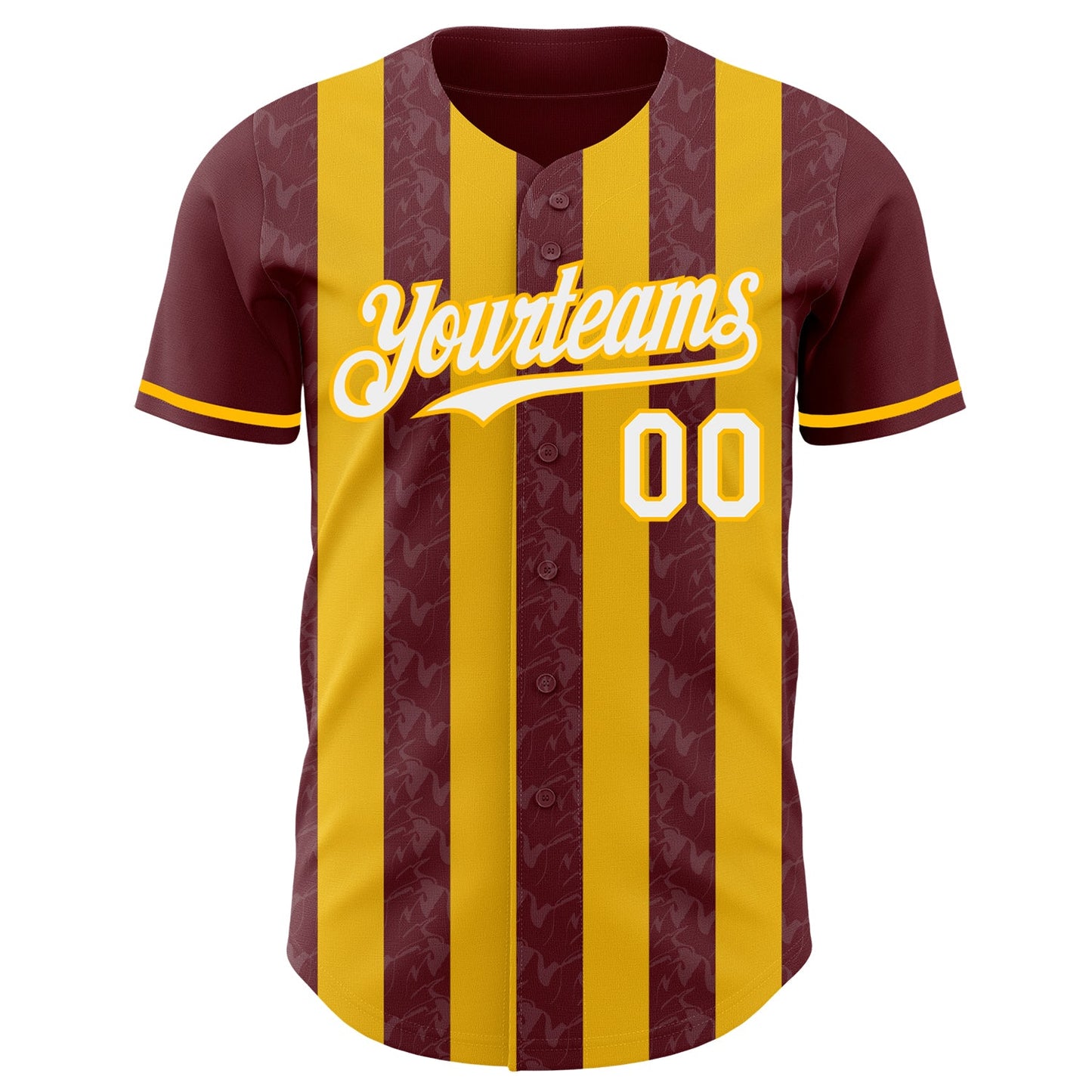 Custom Burgundy White-Gold Classic Vertical Stripe Fluid Liquid Texture Authentic Baseball Jersey view 2