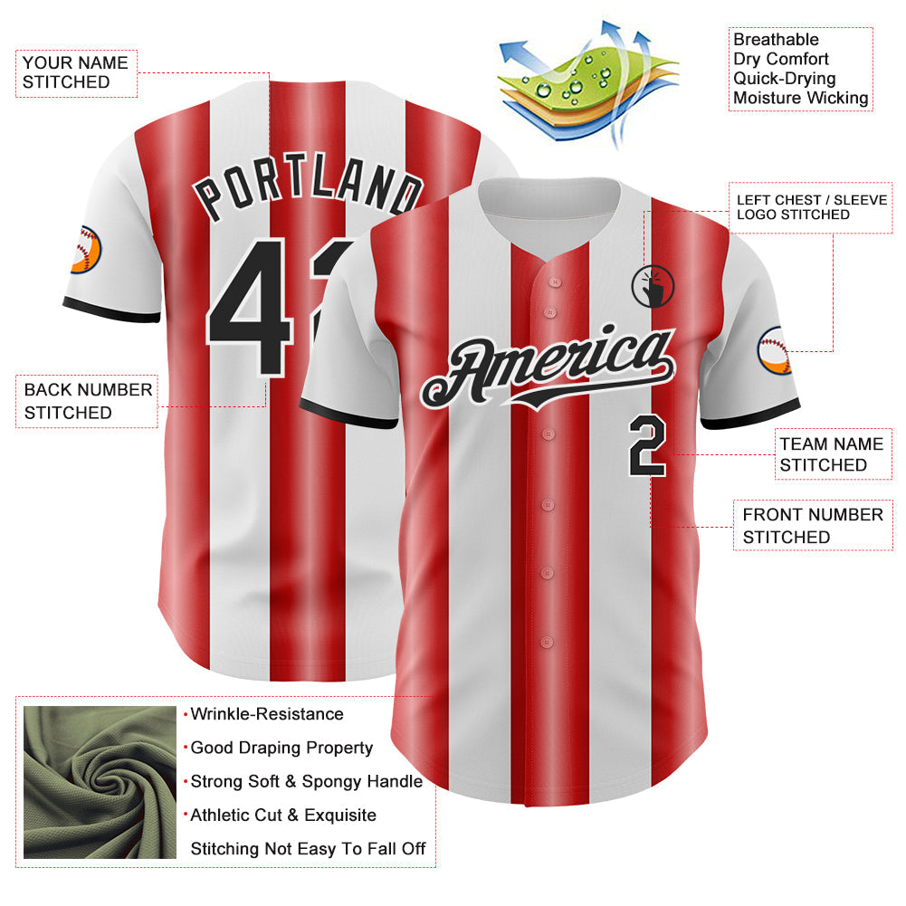 Custom White Black-Red Gradient Vertical Stripe Argentina Style Authentic Baseball Jersey view 3