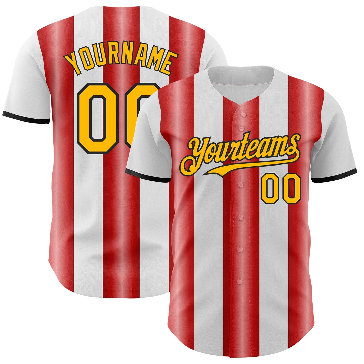 Custom White Gold Red-Black Gradient Vertical Stripe Argentina Style Authentic Baseball Jersey - Main View