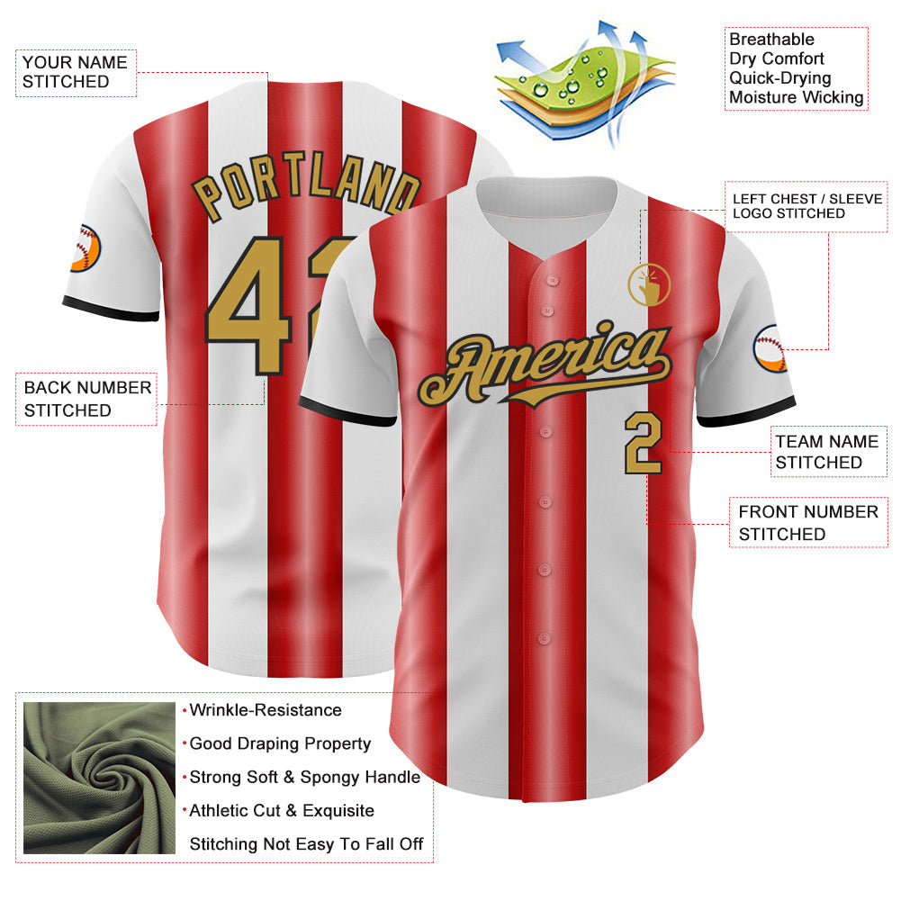 Custom White Old Gold Red-Black Gradient Vertical Stripe Argentina Style Authentic Baseball Jersey view 3