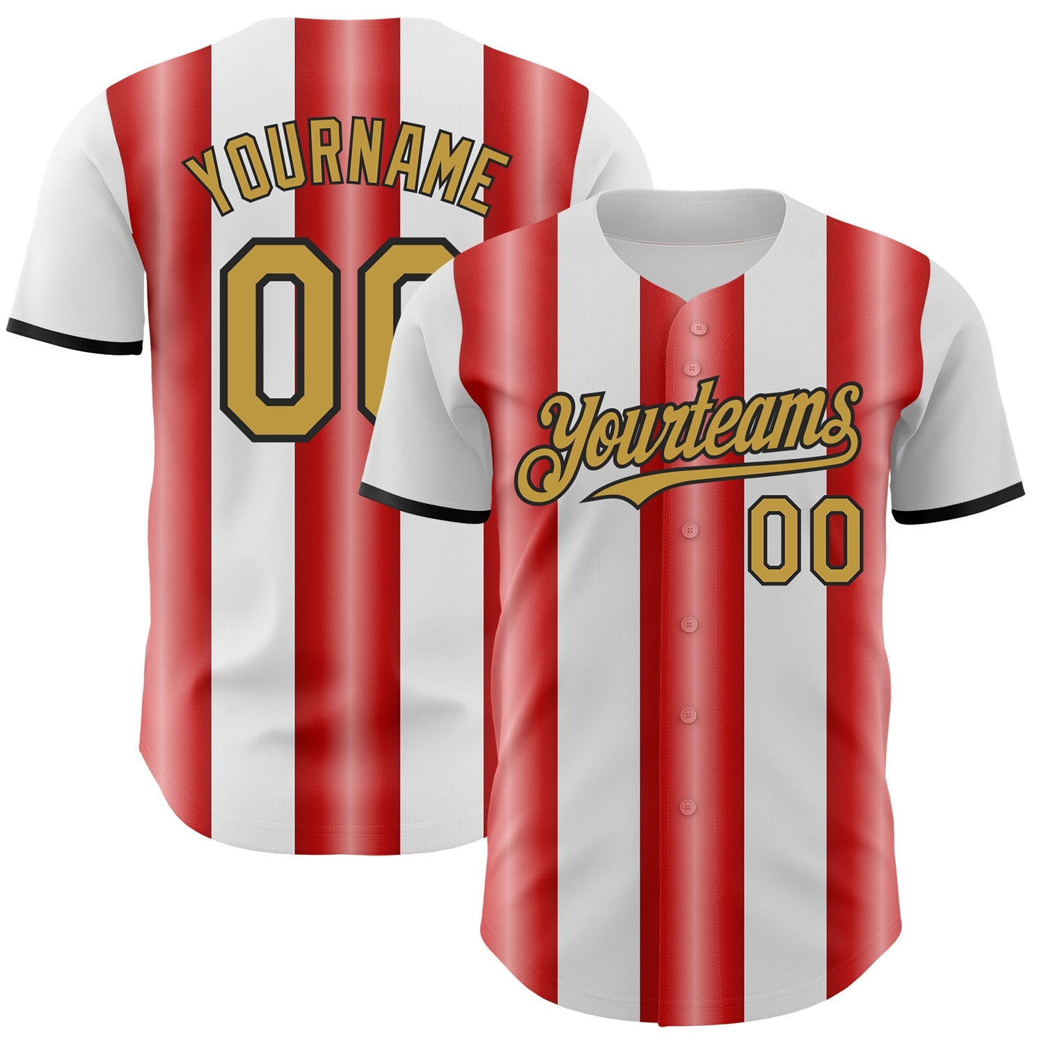 Custom White Old Gold Red-Black Gradient Vertical Stripe Argentina Style Authentic Baseball Jersey - Main View