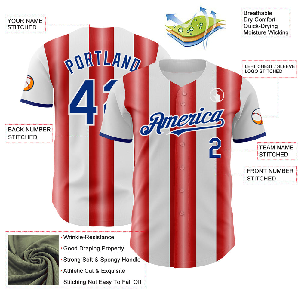 Custom White Royal-Red Gradient Vertical Stripe Argentina Style Authentic Baseball Jersey view 3