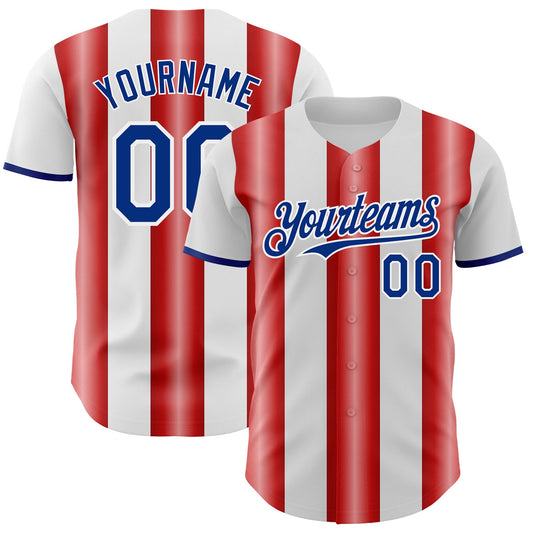 Custom White Royal-Red Gradient Vertical Stripe Argentina Style Authentic Baseball Jersey - Main View