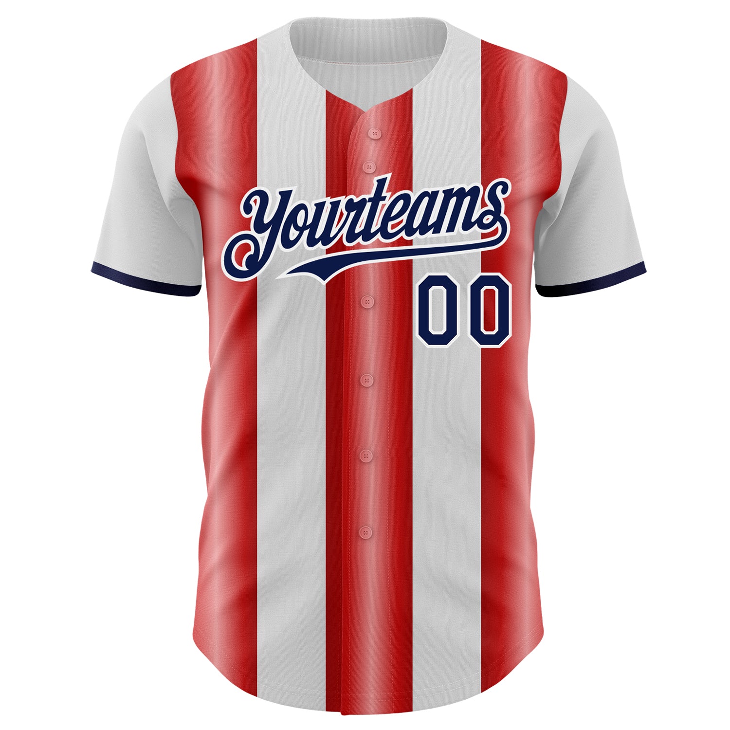 Custom White Navy-Red Gradient Vertical Stripe Argentina Style Authentic Baseball Jersey view 2